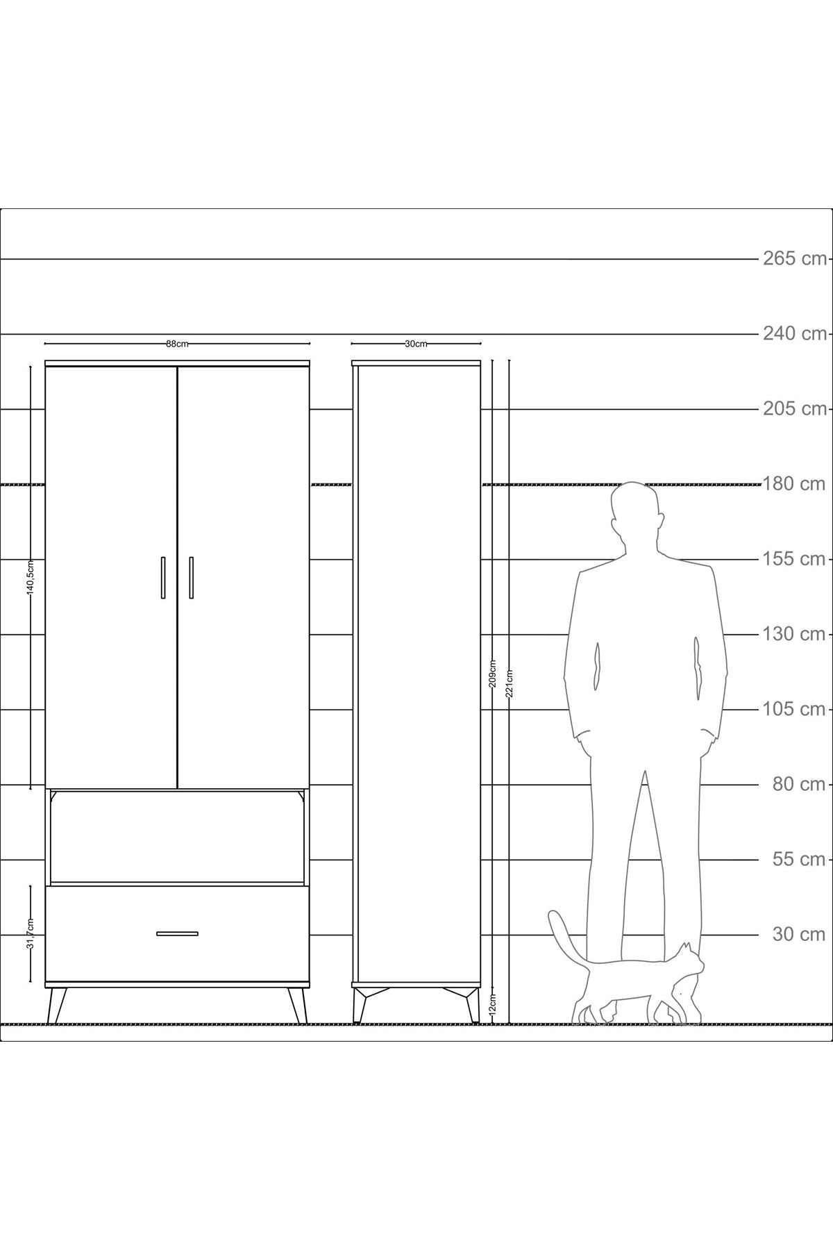 Arges Dolap 3 Raflı Tek Çekmeceli Tek Askılı 88x30x221 Çam-Çam