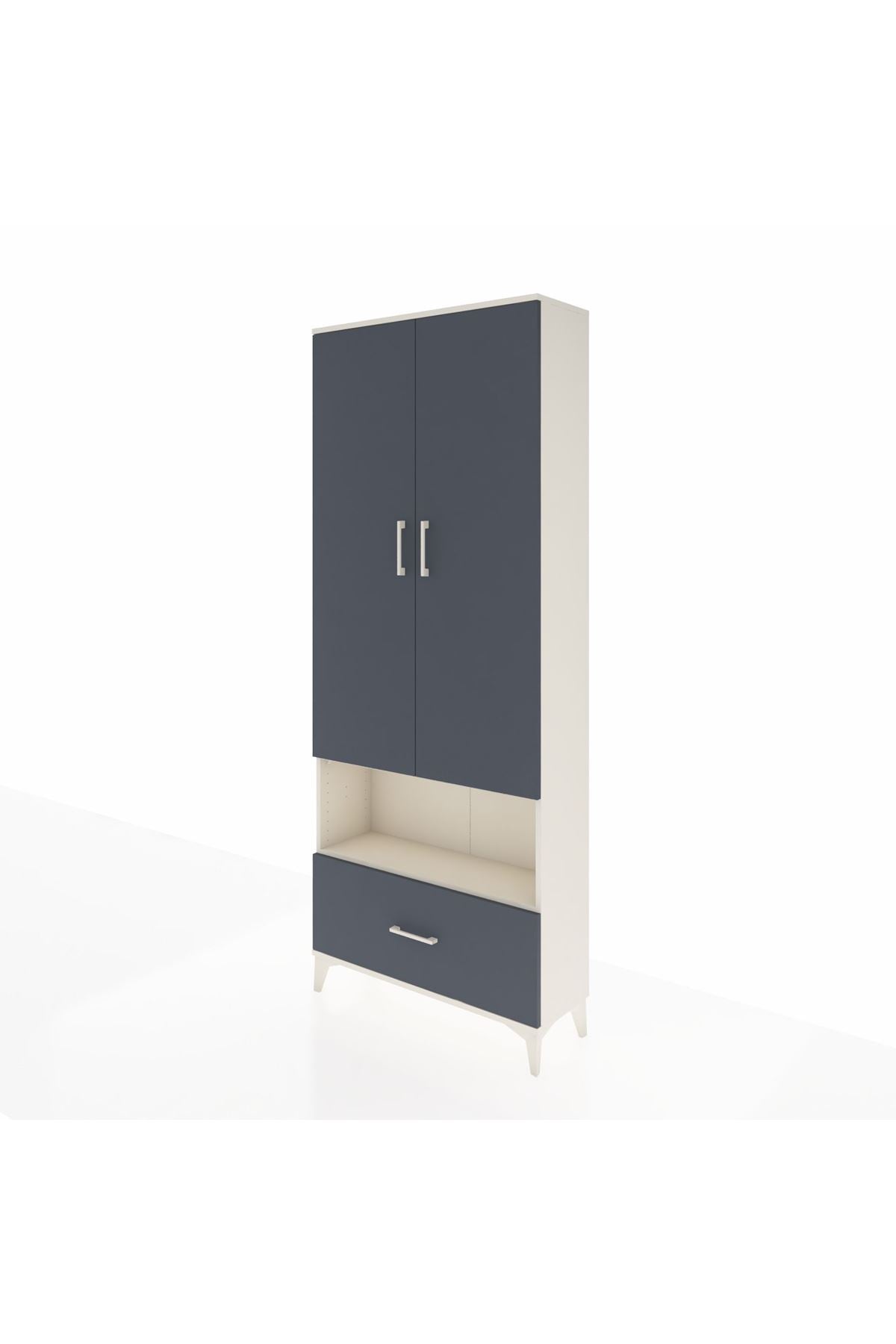 Arges Dolap 4 Raflı Tek Çekmeceli 2 Kapaklı 88x30x221 Aytaşı-Antrasit