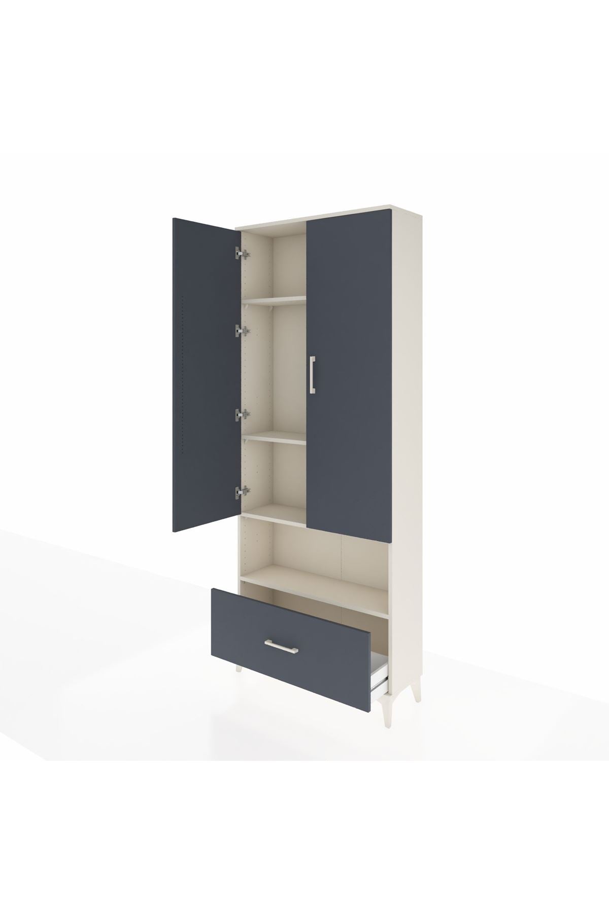 Arges Dolap 4 Raflı Tek Çekmeceli 2 Kapaklı 88x30x221 Aytaşı-Antrasit