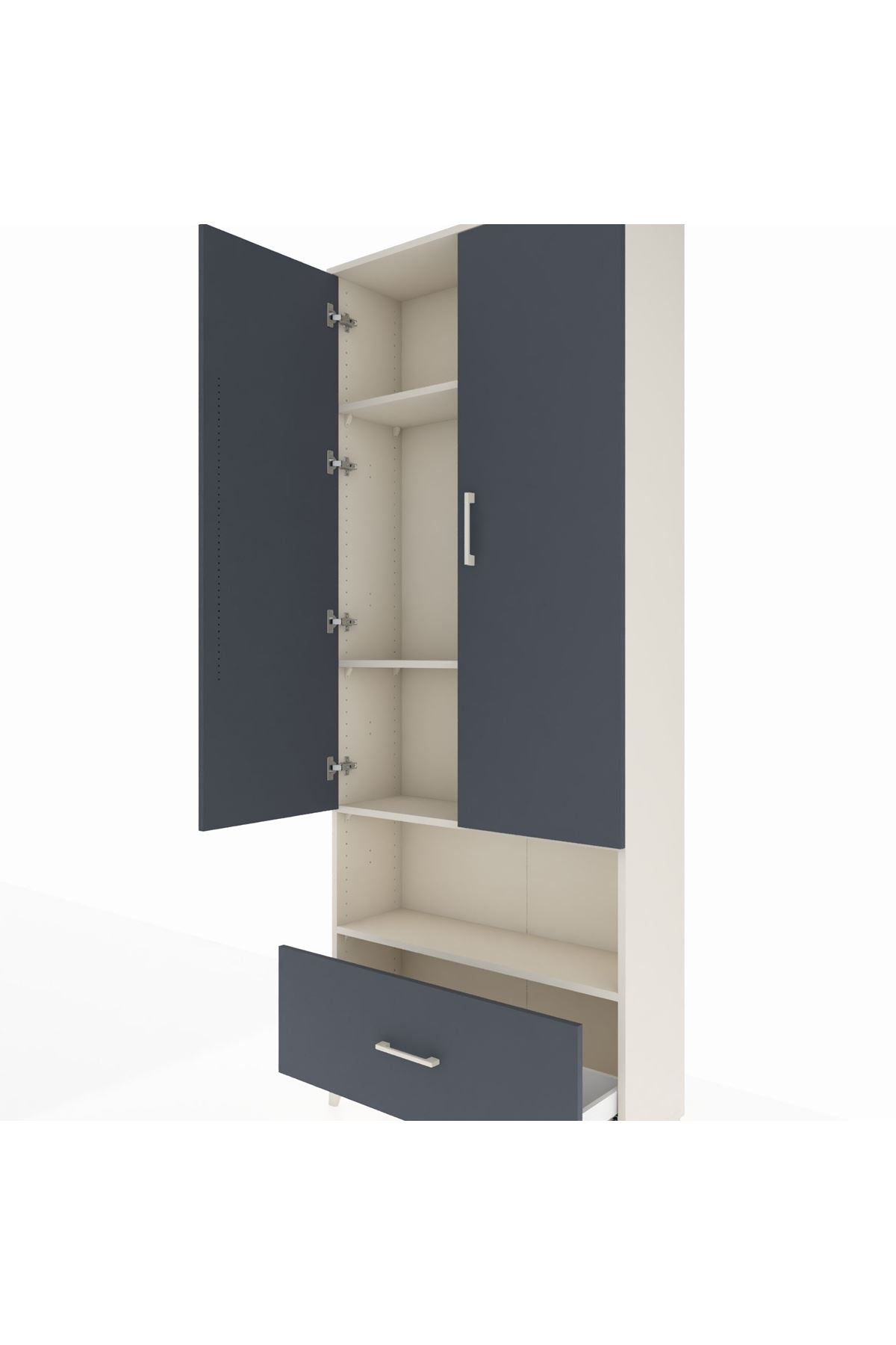 Arges Dolap 4 Raflı Tek Çekmeceli 2 Kapaklı 88x30x221 Aytaşı-Antrasit