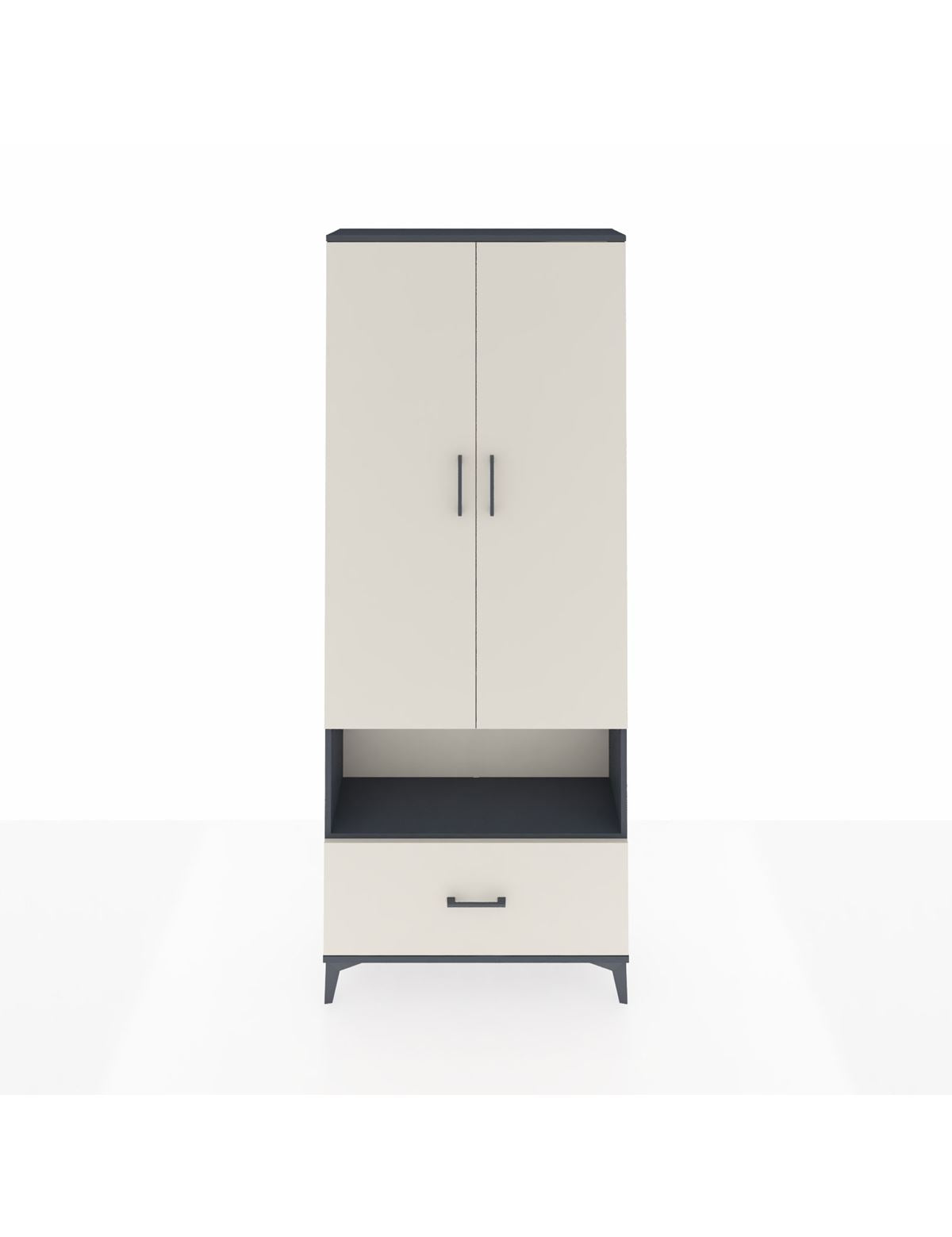 Arges Dolap 4 Raflı Tek Çekmeceli 2 Kapaklı 88x30x221 Antrasit-Aytaşı