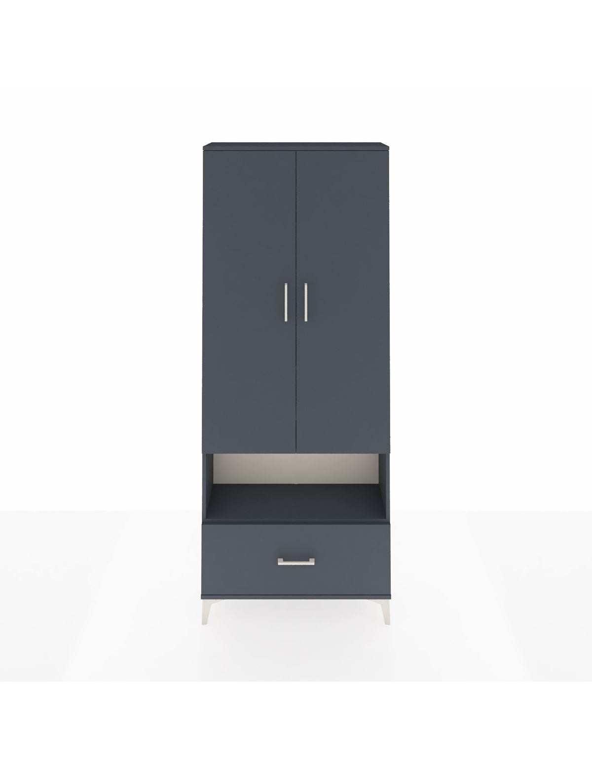 Arges Dolap 4 Raflı Tek Çekmeceli 2 Kapaklı 88x30x221 Antrasit-Antrasit