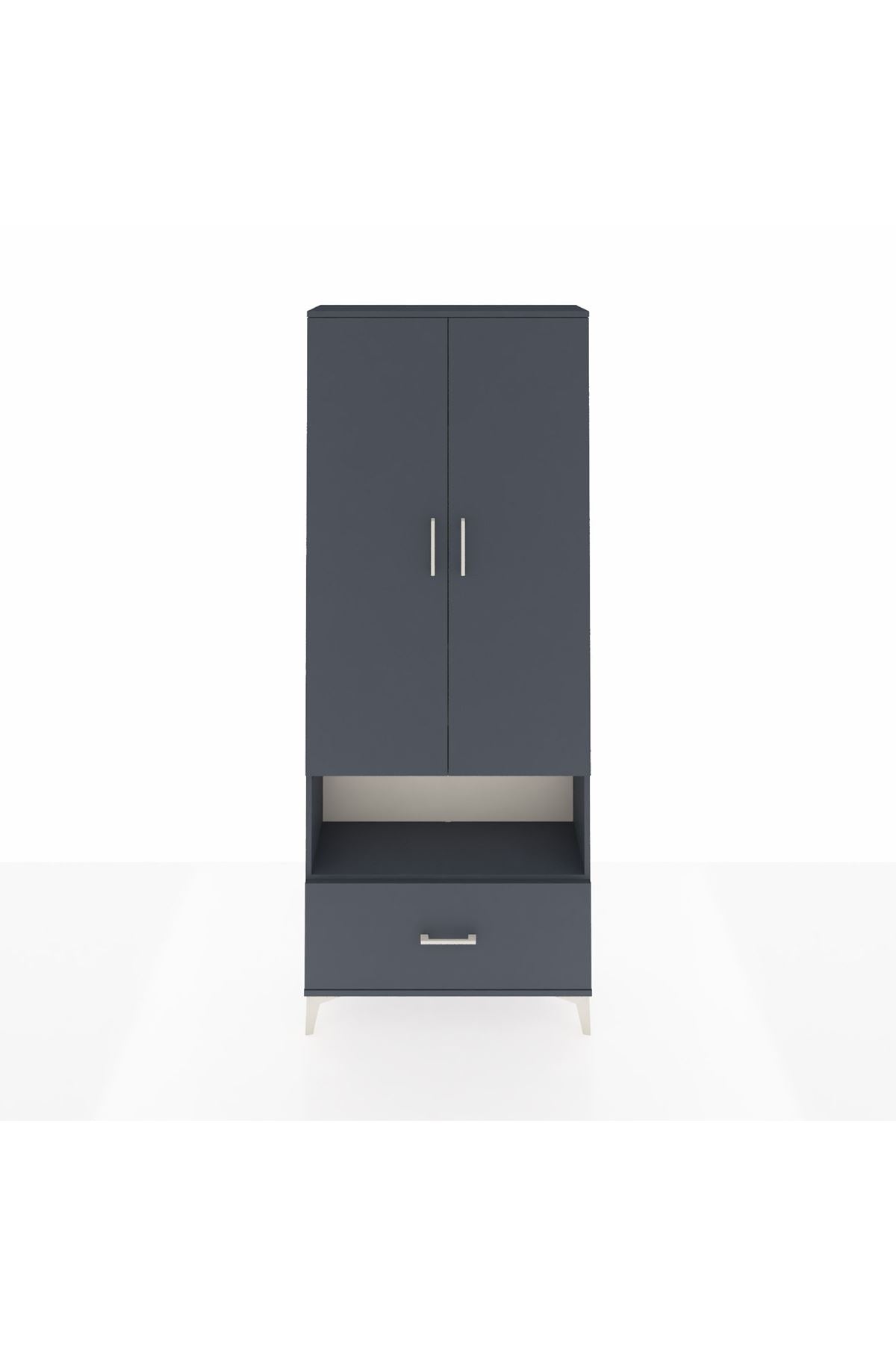 Arges Dolap 4 Raflı Tek Çekmeceli 2 Kapaklı 88x30x221 Antrasit-Antrasit
