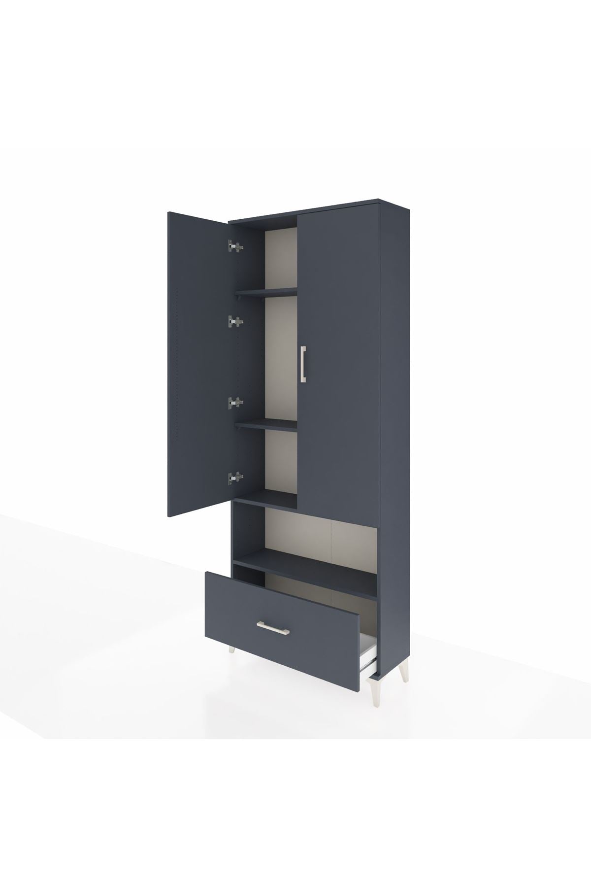 Arges Dolap 4 Raflı Tek Çekmeceli 2 Kapaklı 88x30x221 Antrasit-Antrasit