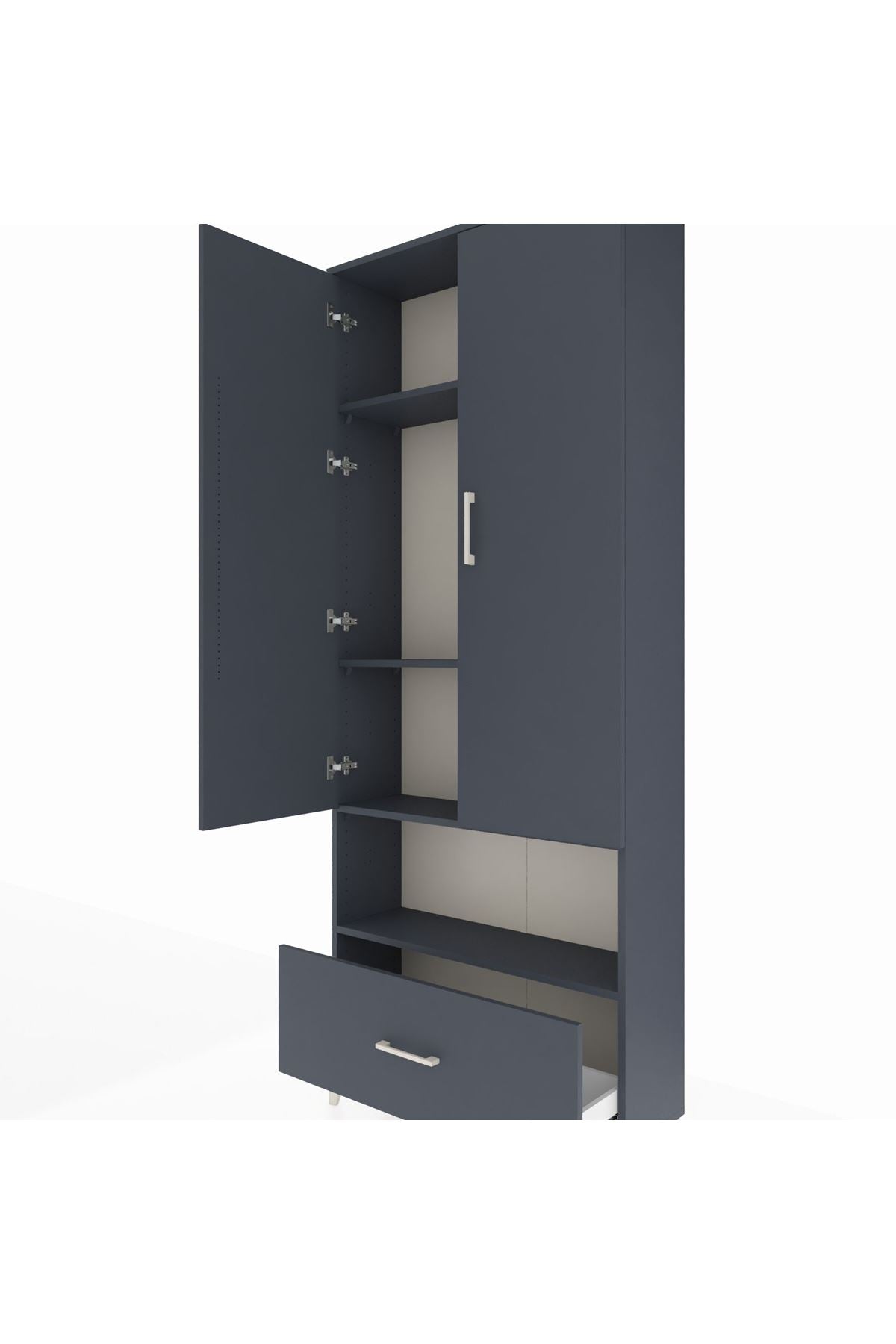 Arges Dolap 4 Raflı Tek Çekmeceli 2 Kapaklı 88x30x221 Antrasit-Antrasit