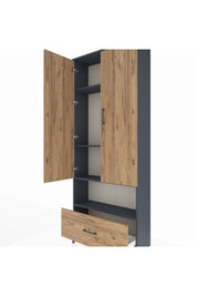 Arges Dolap 4 Raflı Tek Çekmeceli 2 Kapaklı 88x30x221 Antrasit-Çam
