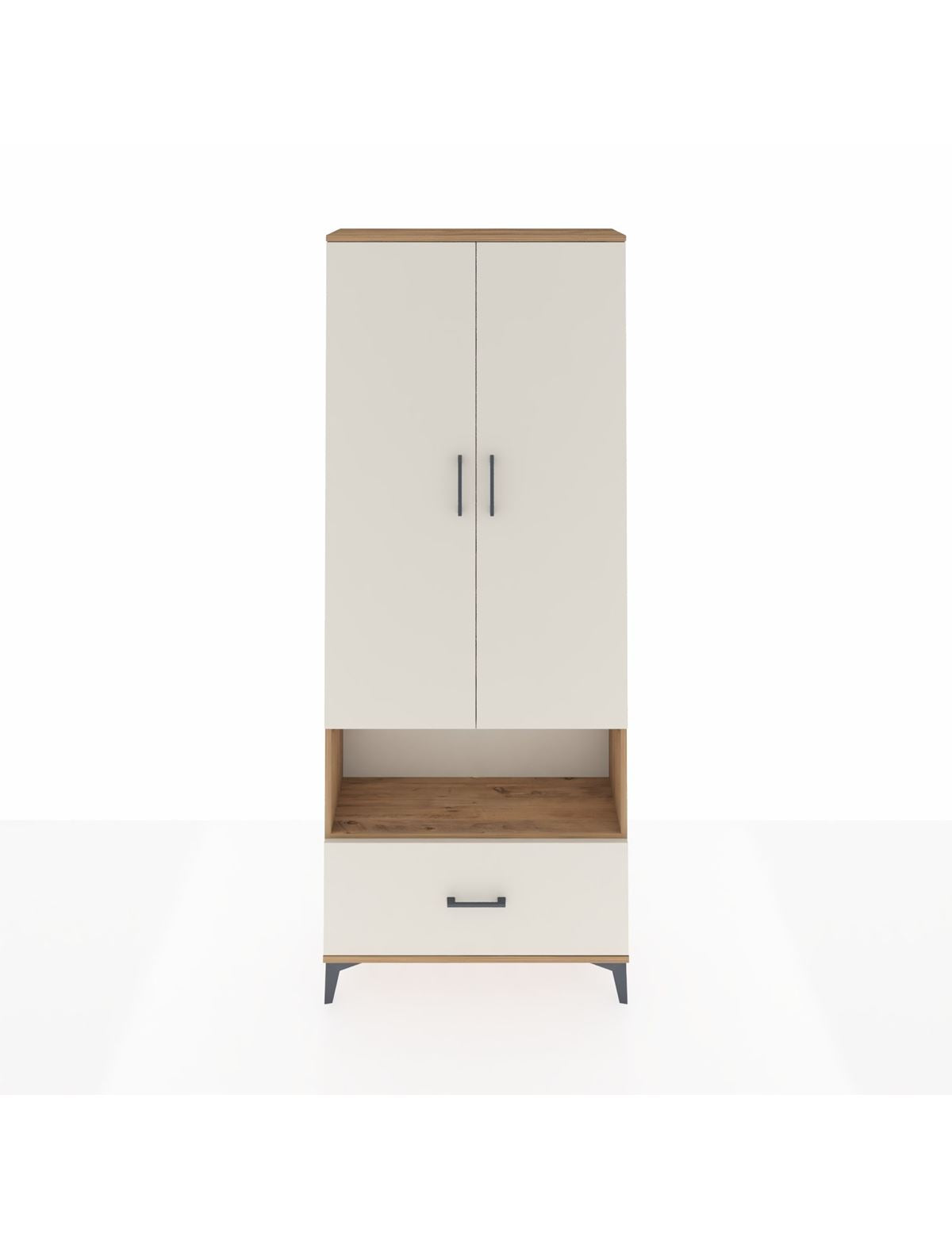 Arges Dolap 4 Raflı Tek Çekmeceli 2 Kapaklı 88x30x221 Çam-Aytaşı