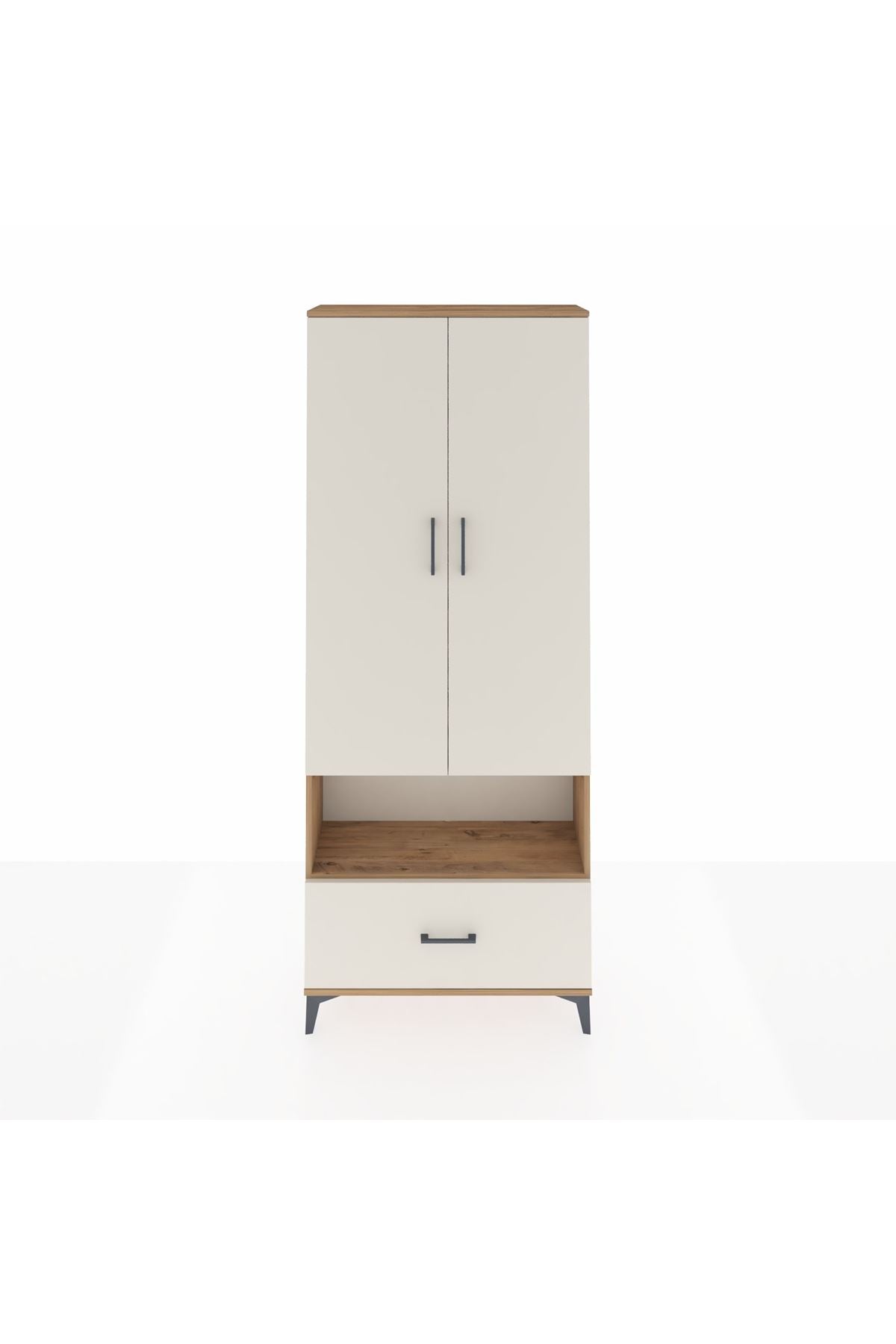 Arges Dolap 4 Raflı Tek Çekmeceli 2 Kapaklı 88x30x221 Çam-Aytaşı