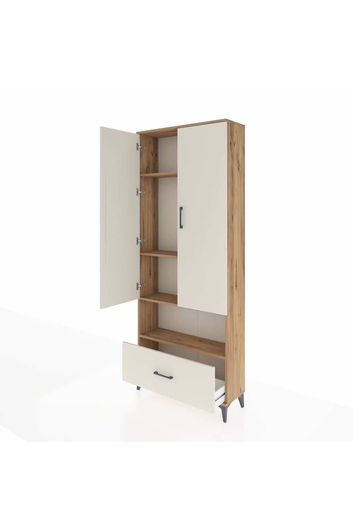 Arges Dolap 4 Raflı Tek Çekmeceli 2 Kapaklı 88x30x221 Çam-Aytaşı