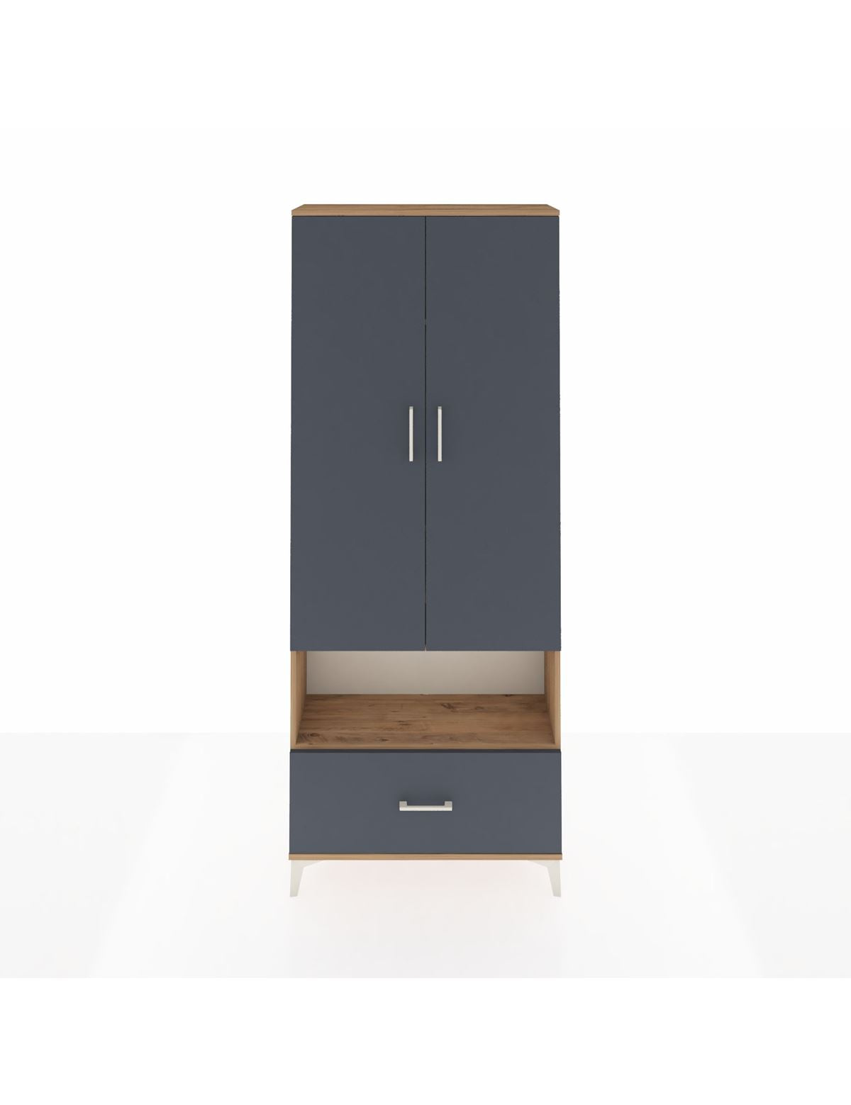 Arges Dolap 4 Raflı Tek Çekmeceli 2 Kapaklı 88x30x221 Çam-Antrasit