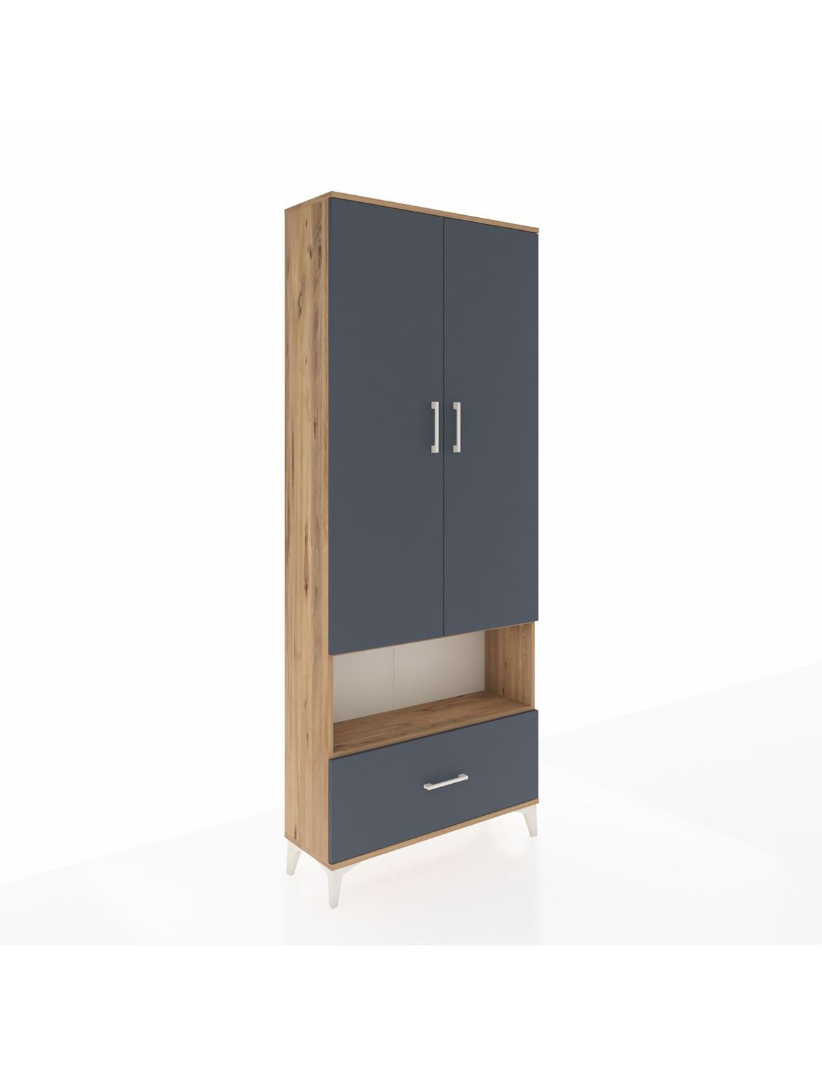 Arges Dolap 4 Raflı Tek Çekmeceli 2 Kapaklı 88x30x221 Çam-Antrasit