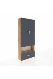 Arges Dolap 4 Raflı Tek Çekmeceli 2 Kapaklı 88x30x221 Çam-Antrasit