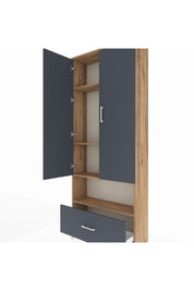 Arges Dolap 4 Raflı Tek Çekmeceli 2 Kapaklı 88x30x221 Çam-Antrasit
