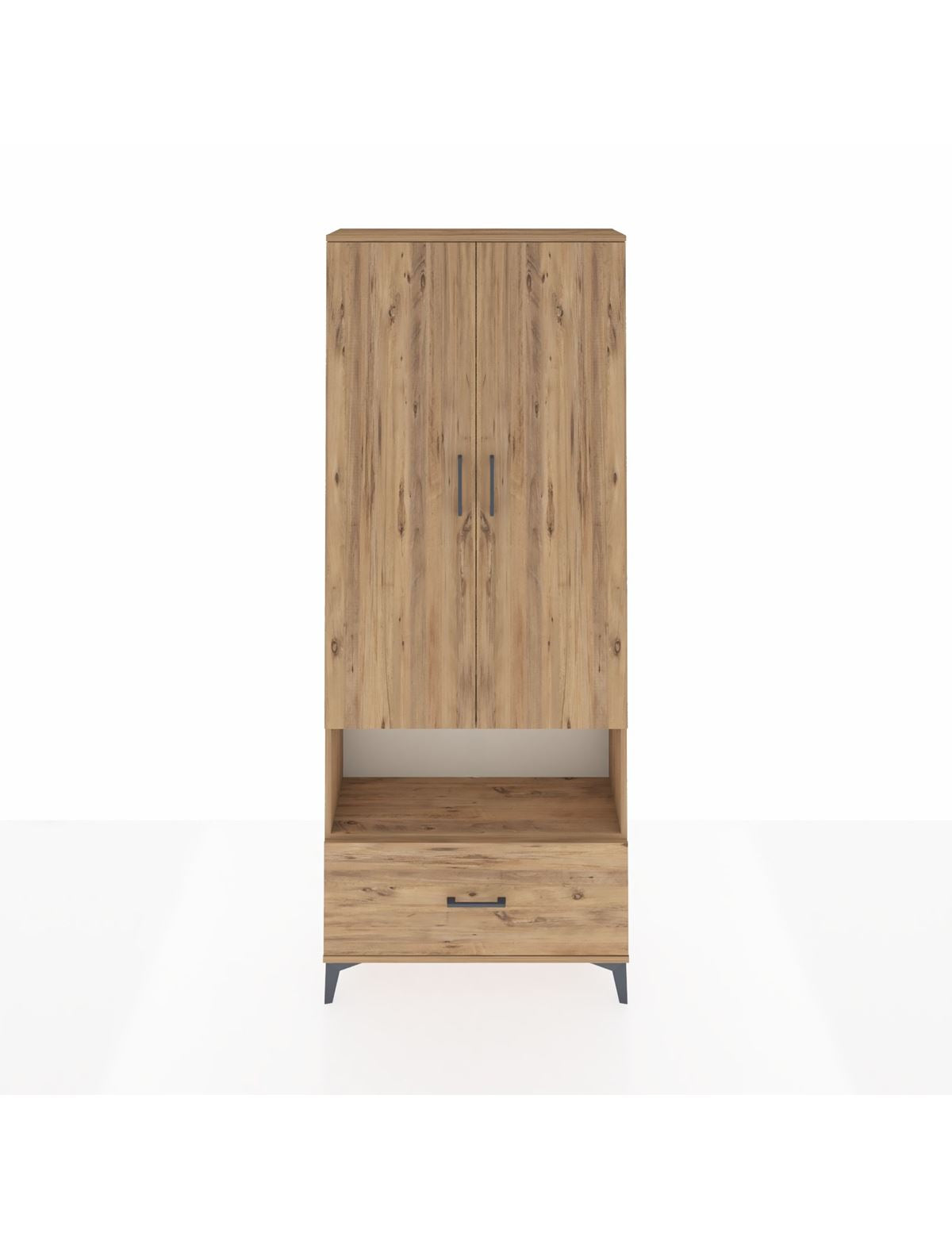 Arges Dolap 4 Raflı Tek Çekmeceli 2 Kapaklı 88x30x221 Çam-Çam