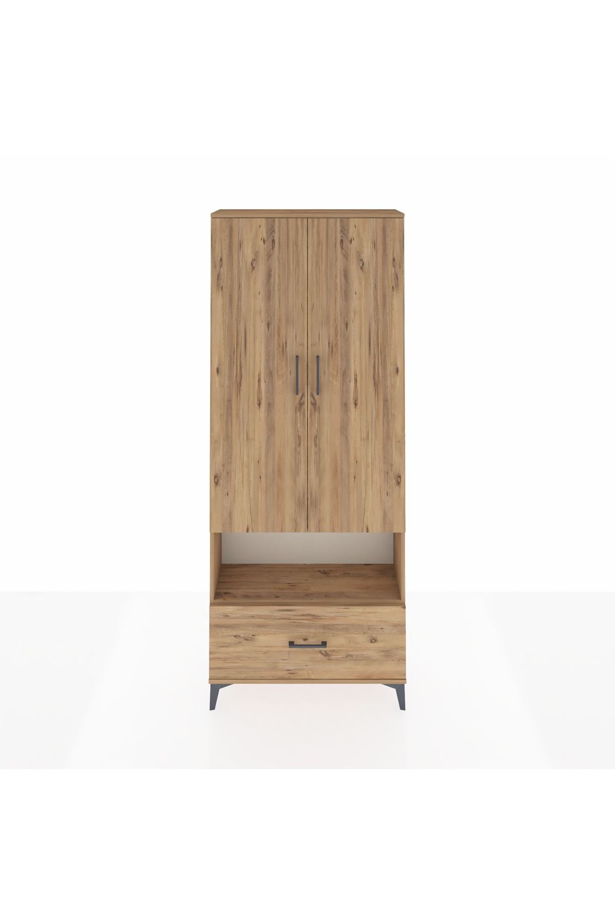 Arges Dolap 4 Raflı Tek Çekmeceli 2 Kapaklı 88x30x221 Çam-Çam