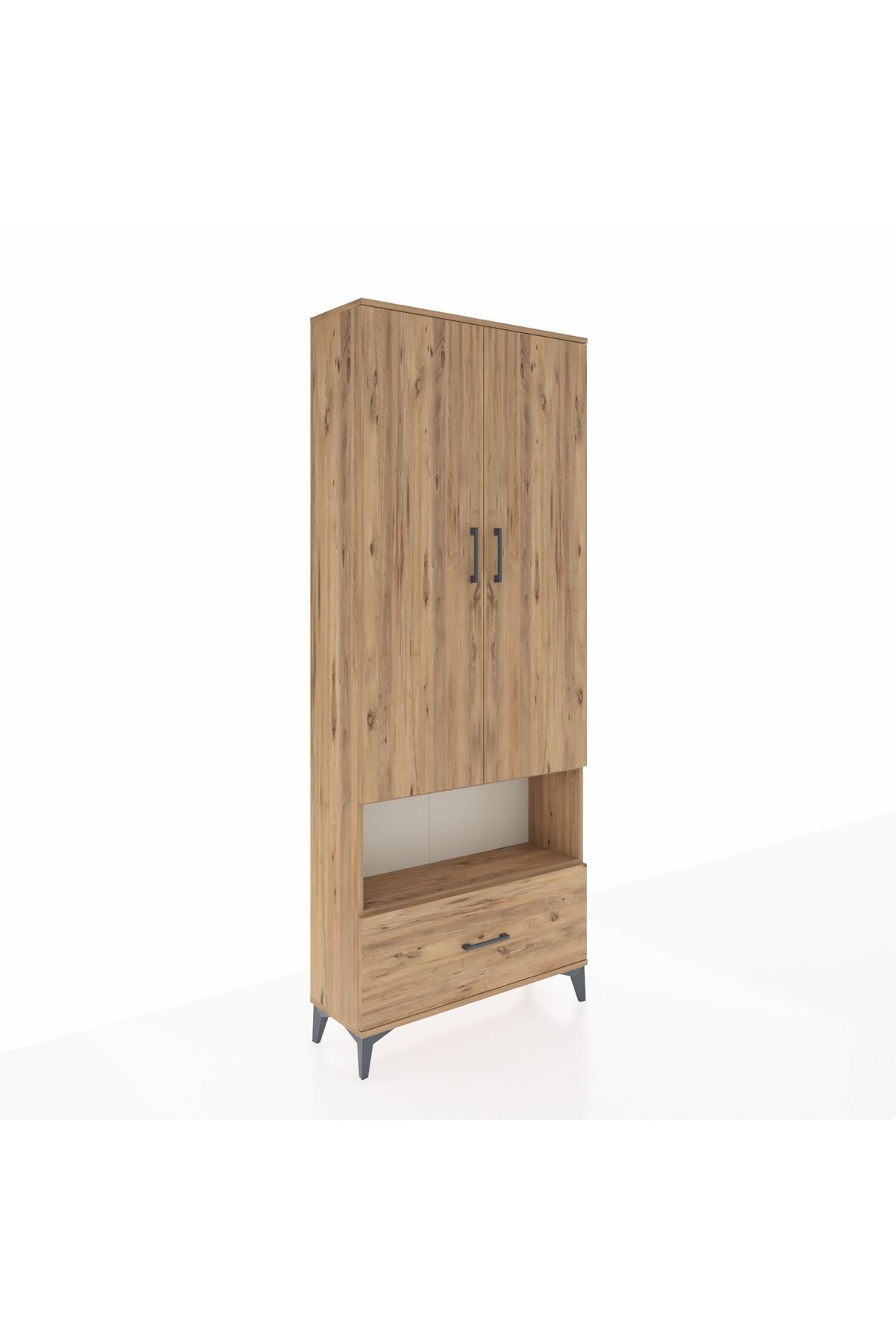 Arges Dolap 4 Raflı Tek Çekmeceli 2 Kapaklı 88x30x221 Çam-Çam