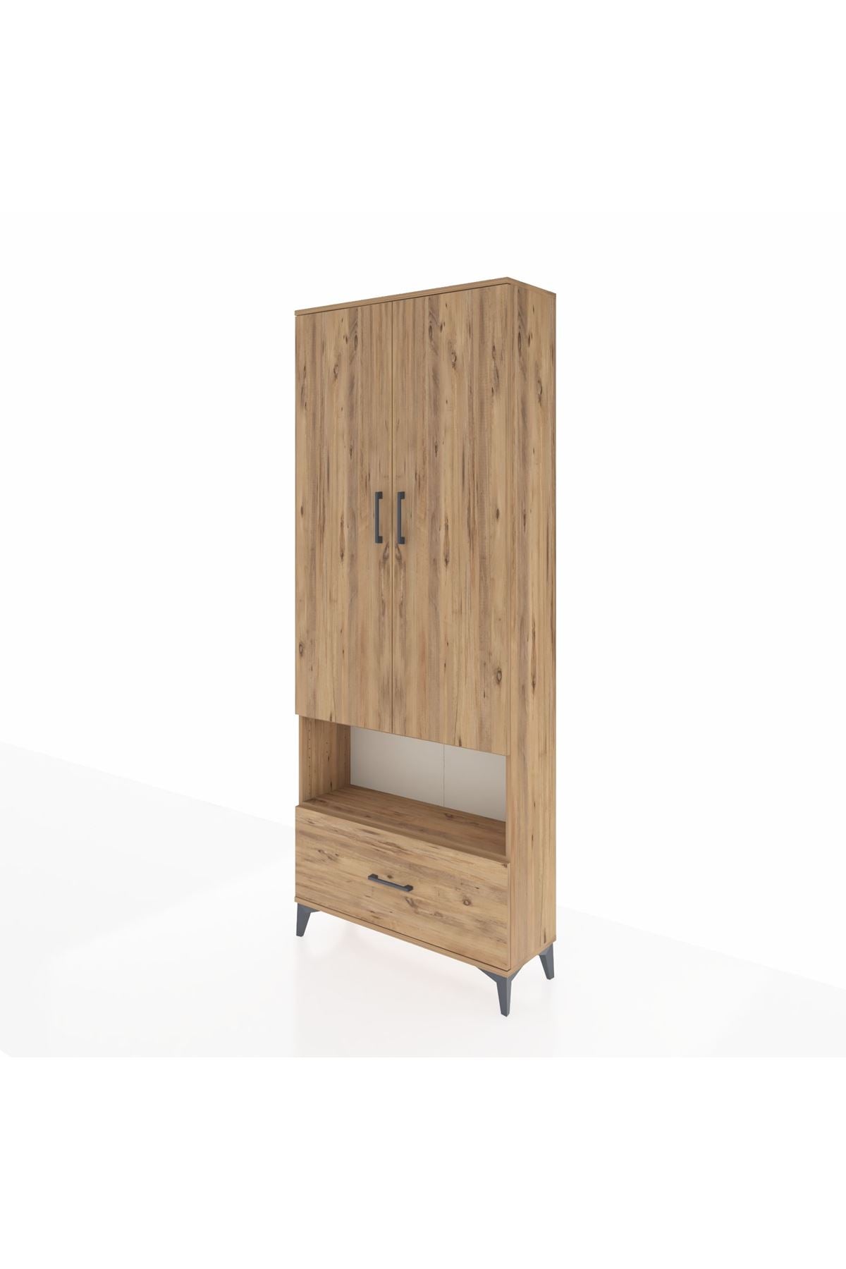 Arges Dolap 4 Raflı Tek Çekmeceli 2 Kapaklı 88x30x221 Çam-Çam