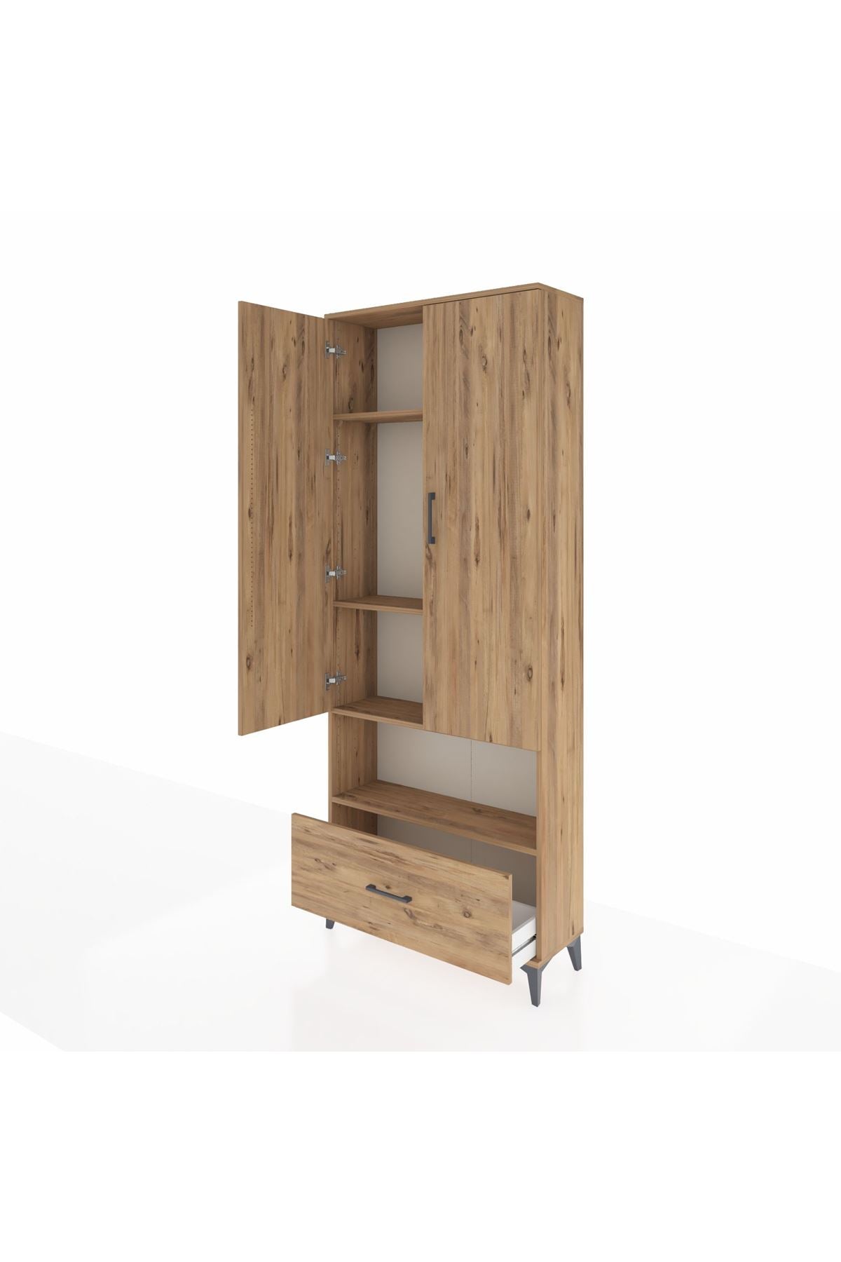 Arges Dolap 4 Raflı Tek Çekmeceli 2 Kapaklı 88x30x221 Çam-Çam