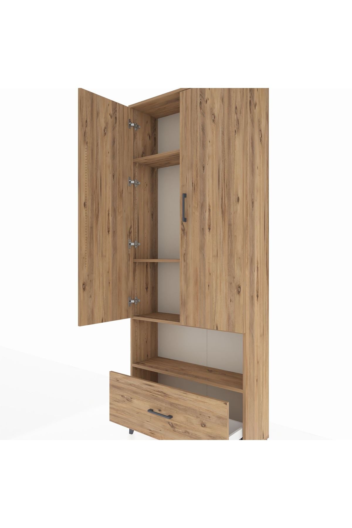 Arges Dolap 4 Raflı Tek Çekmeceli 2 Kapaklı 88x30x221 Çam-Çam