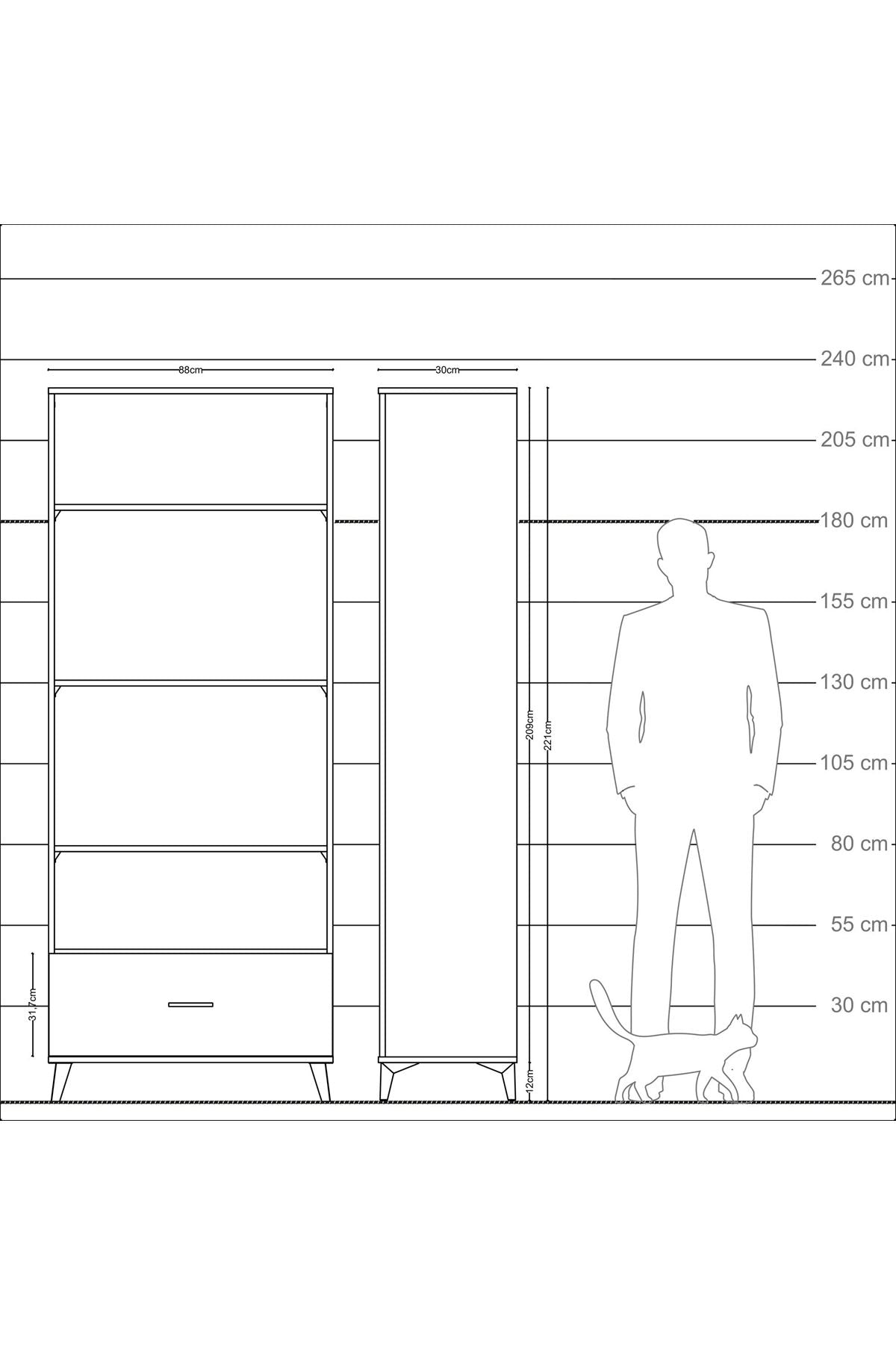 Arges Dolap 4 Raflı Tek Çekmeceli 88x30x221 Aytaşı-Antrasit