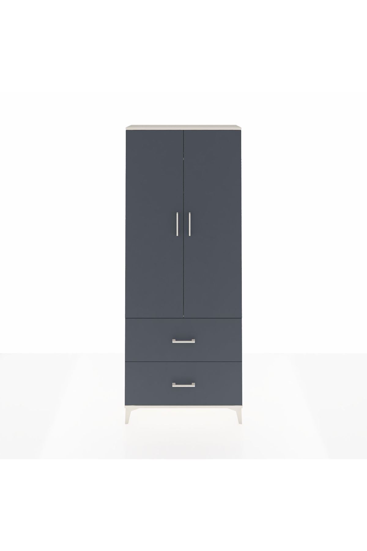 Arges Dolap 2 Raflı 2 Çekmeceli Tek Askılı 88x30x221 Aytaşı-Antrasit