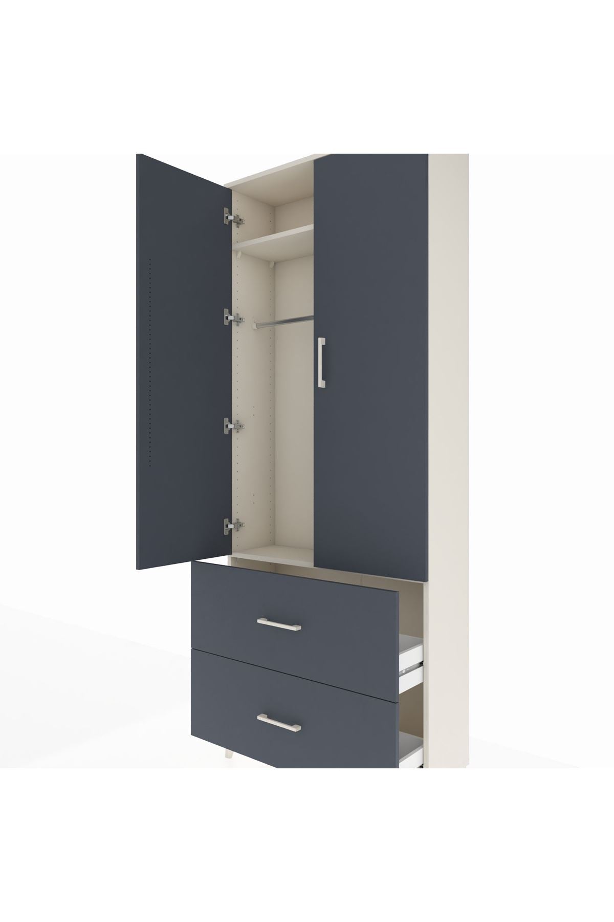 Arges Dolap 2 Raflı 2 Çekmeceli Tek Askılı 88x30x221 Aytaşı-Antrasit