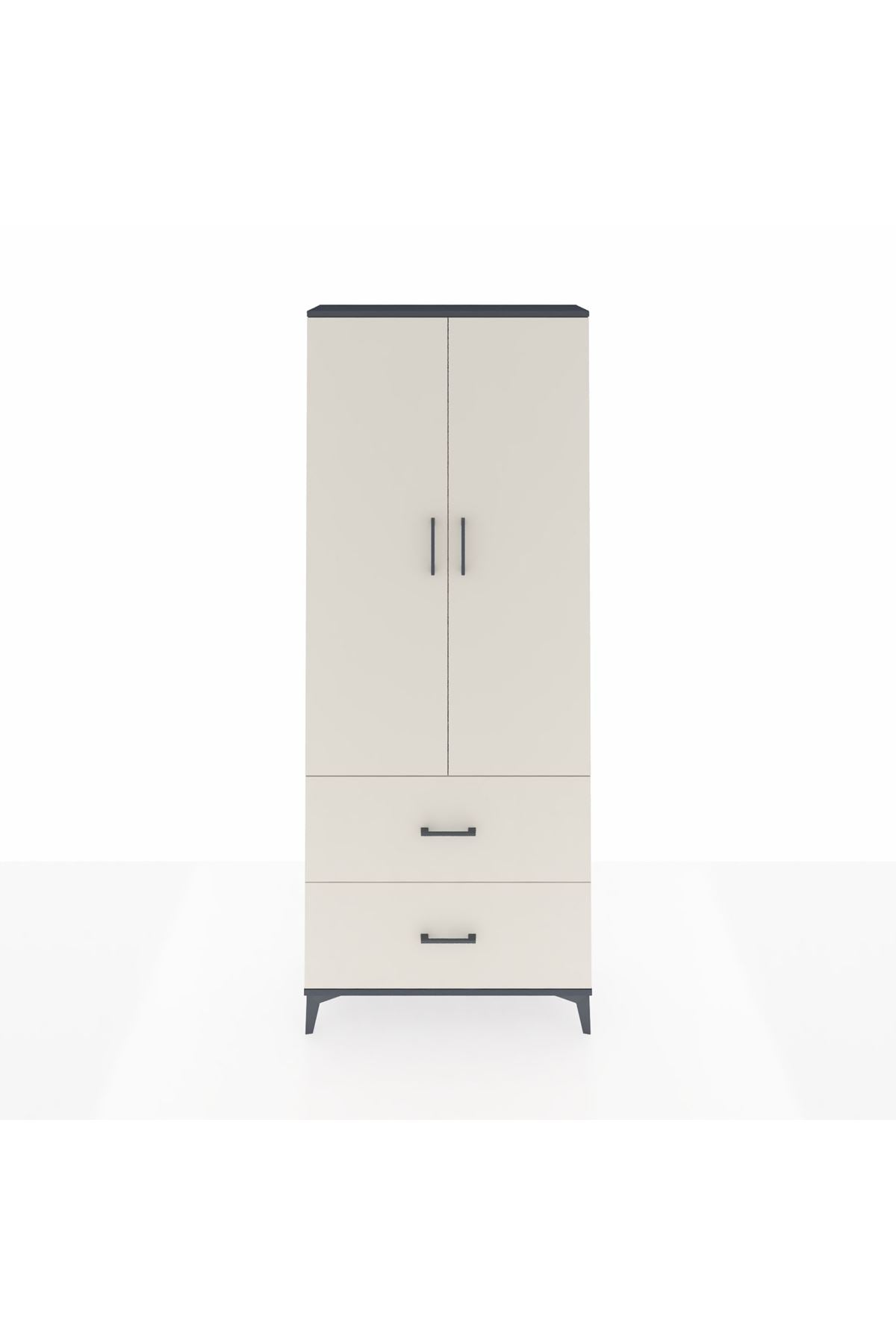 Arges Dolap 2 Raflı 2 Çekmeceli Tek Askılı 88x30x221 Antrasit-Aytaşı