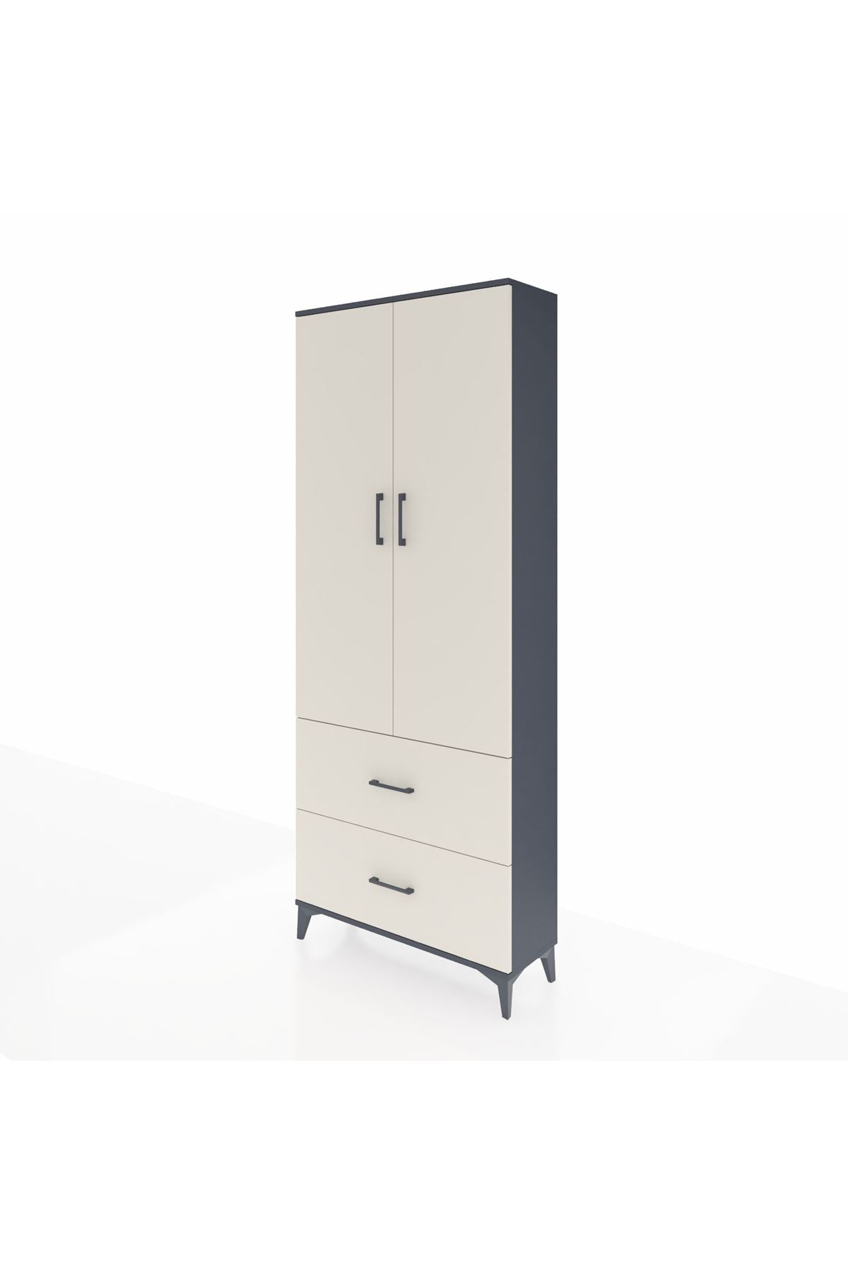 Arges Dolap 2 Raflı 2 Çekmeceli Tek Askılı 88x30x221 Antrasit-Aytaşı