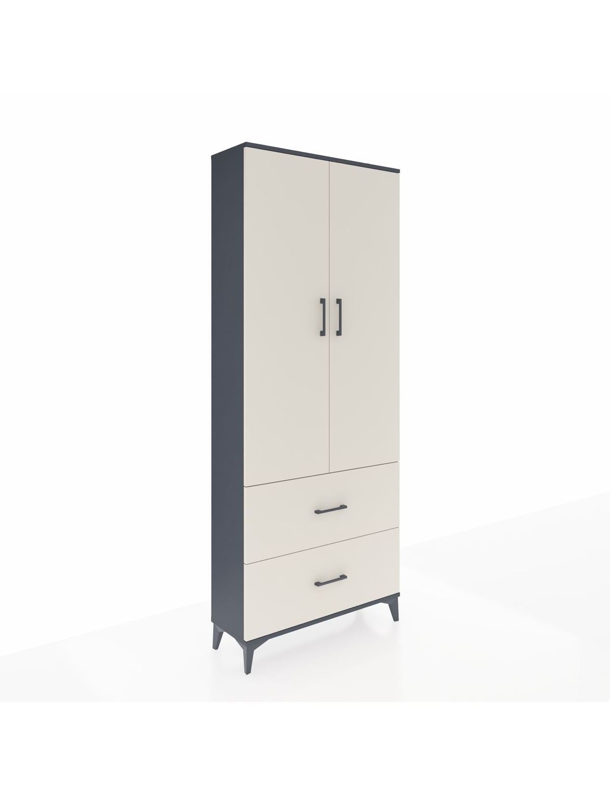 Arges Dolap 2 Raflı 2 Çekmeceli Tek Askılı 88x30x221 Antrasit-Aytaşı