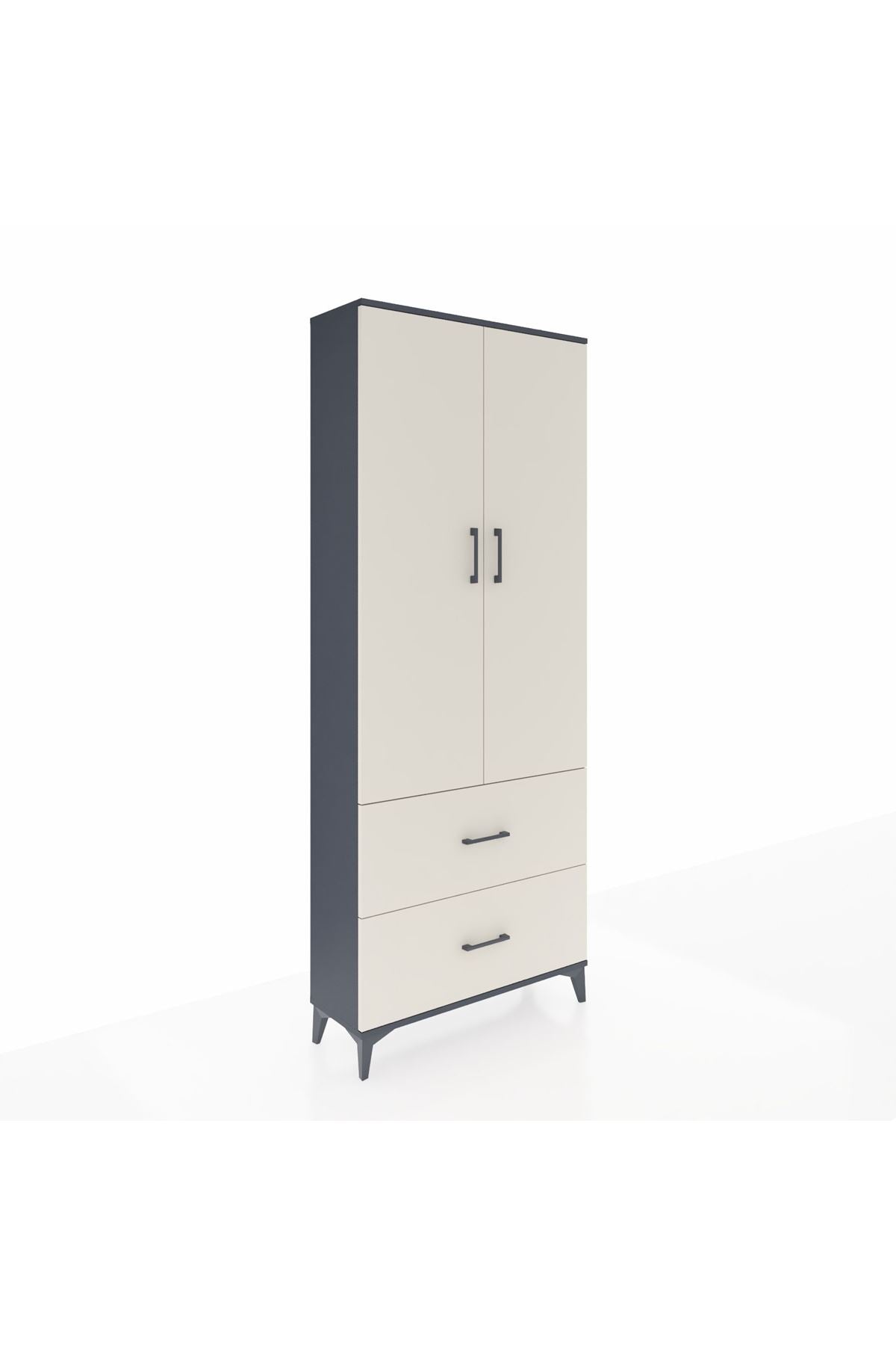 Arges Dolap 2 Raflı 2 Çekmeceli Tek Askılı 88x30x221 Antrasit-Aytaşı