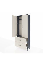 Arges Dolap 2 Raflı 2 Çekmeceli Tek Askılı 88x30x221 Antrasit-Aytaşı