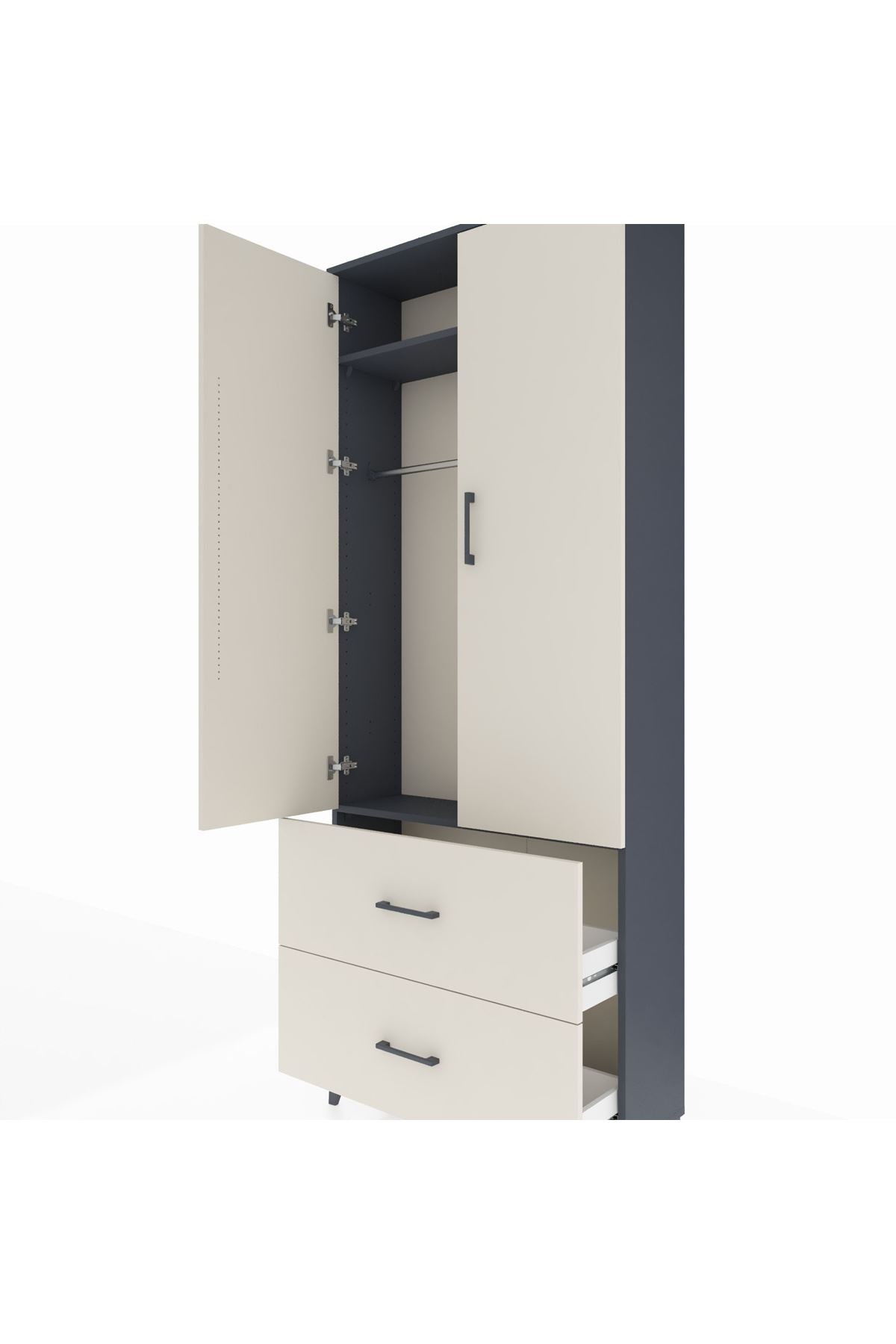 Arges Dolap 2 Raflı 2 Çekmeceli Tek Askılı 88x30x221 Antrasit-Aytaşı