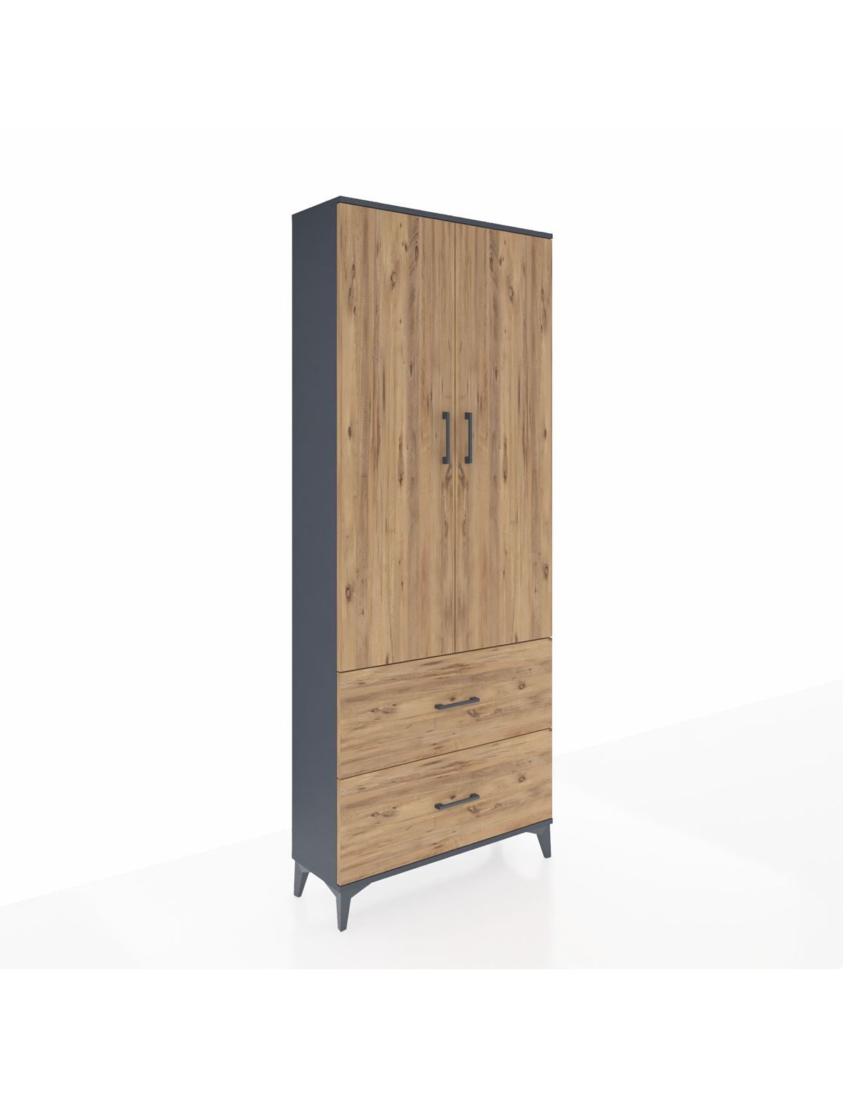 Arges Dolap 2 Raflı 2 Çekmeceli Tek Askılı 88x30x221 Antrasit-Çam