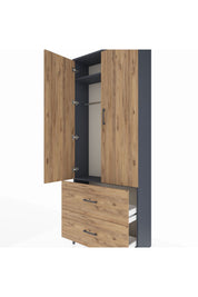 Arges Dolap 2 Raflı 2 Çekmeceli Tek Askılı 88x30x221 Antrasit-Çam