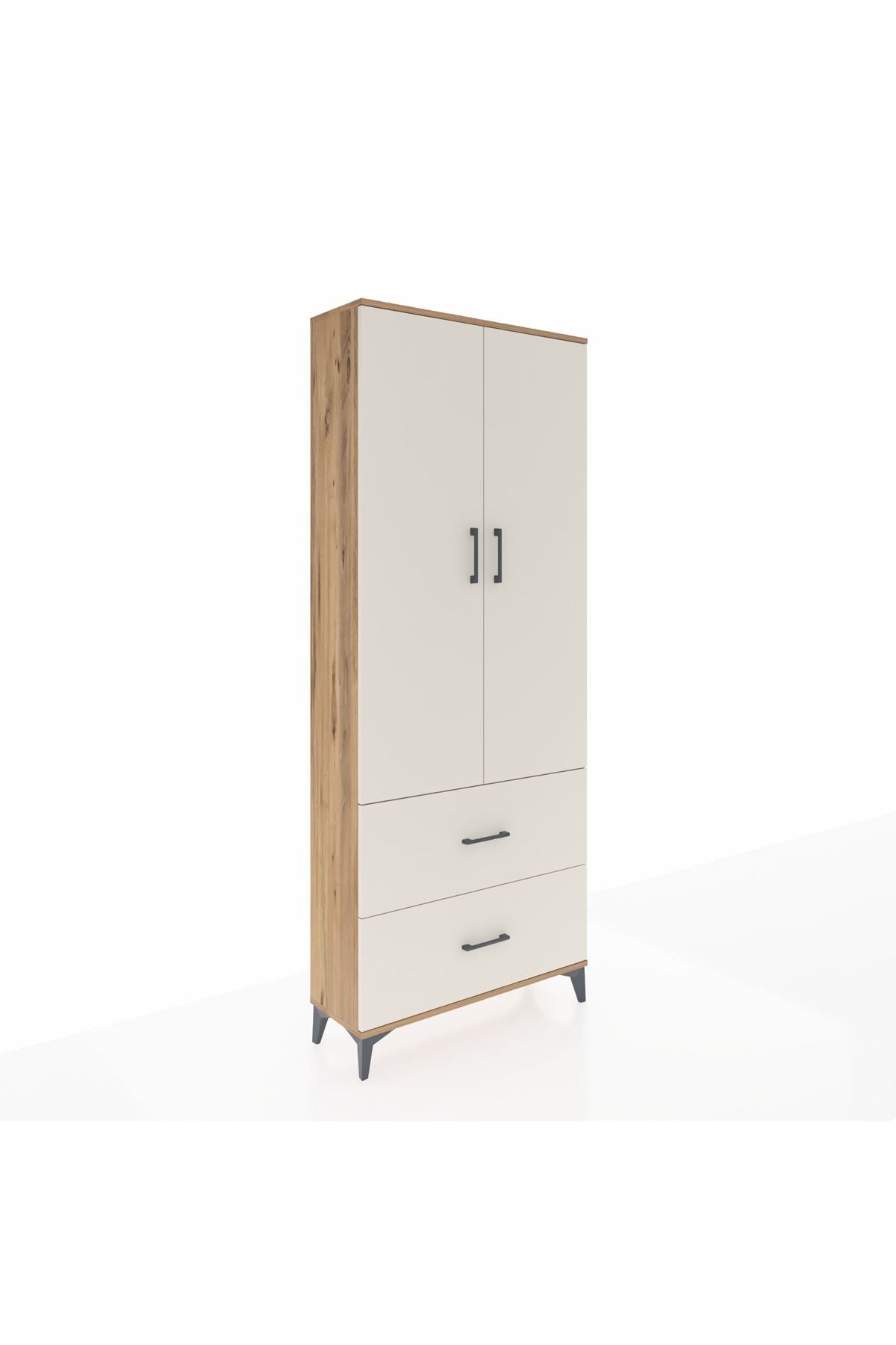 Arges Dolap 2 Raflı 2 Çekmeceli Tek Askılı 88x30x221 Çam-Aytaşı