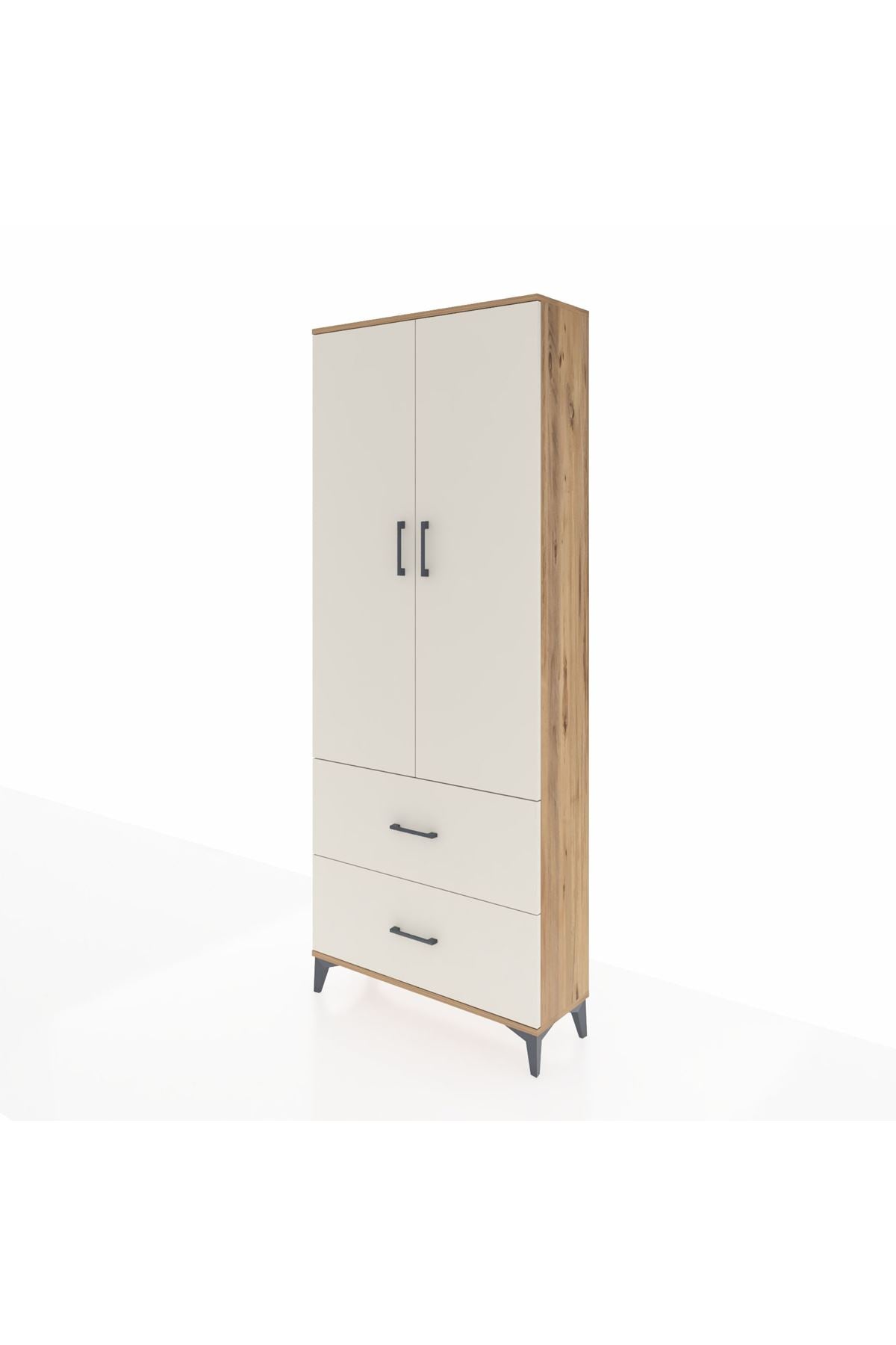 Arges Dolap 2 Raflı 2 Çekmeceli Tek Askılı 88x30x221 Çam-Aytaşı