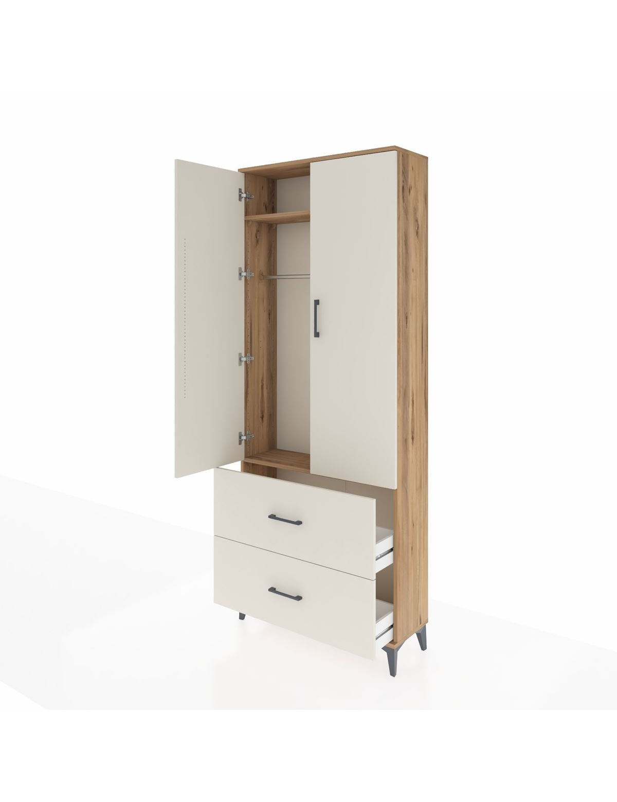 Arges Dolap 2 Raflı 2 Çekmeceli Tek Askılı 88x30x221 - S30M070V7A