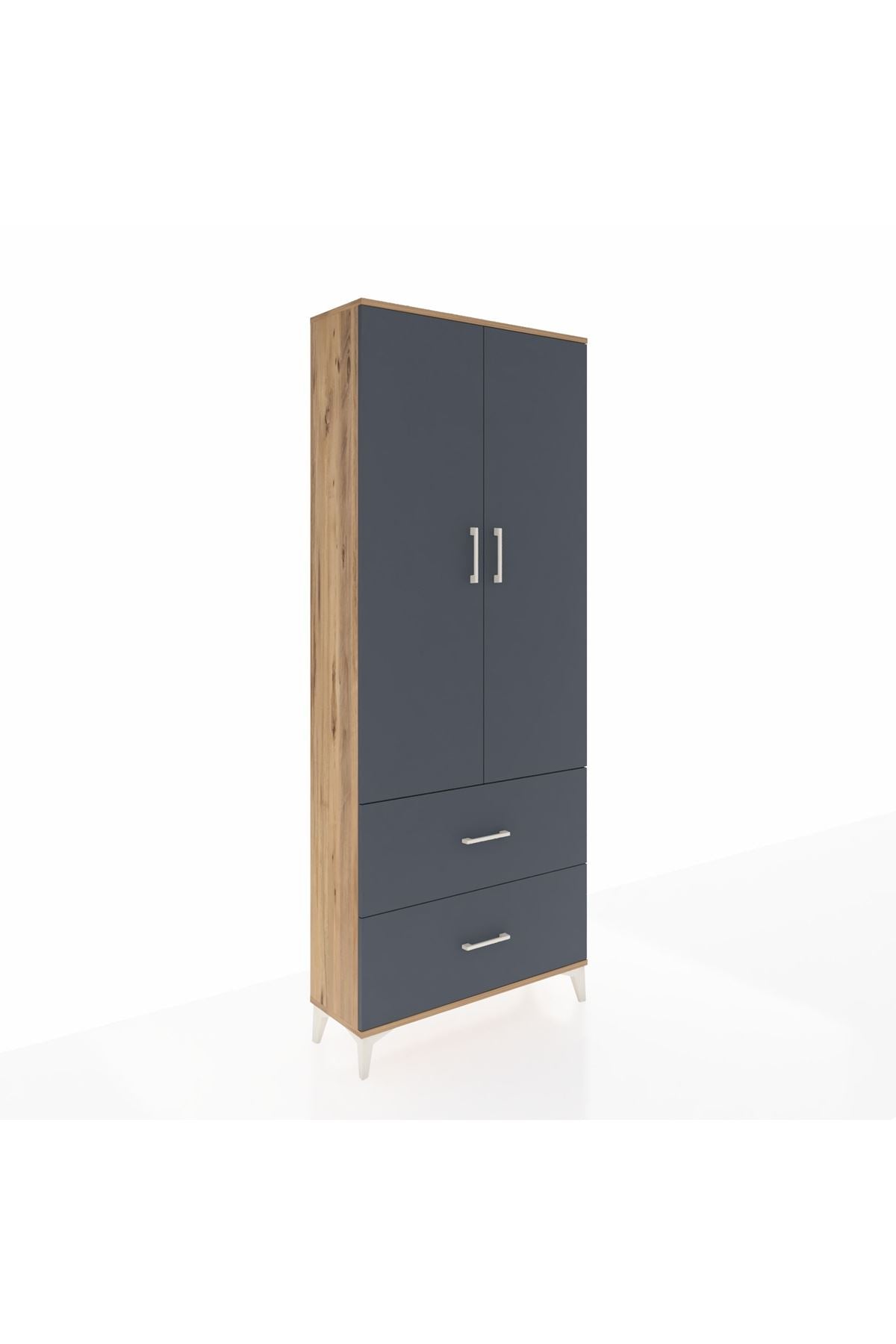 Arges Dolap 2 Raflı 2 Çekmeceli Tek Askılı 88x30x221 Çam-Antrasit