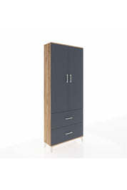 Arges Dolap 2 Raflı 2 Çekmeceli Tek Askılı 88x30x221 Çam-Antrasit
