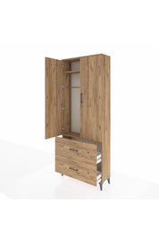 Arges Dolap 2 Raflı 2 Çekmeceli Tek Askılı 88x30x221 Çam-Çam