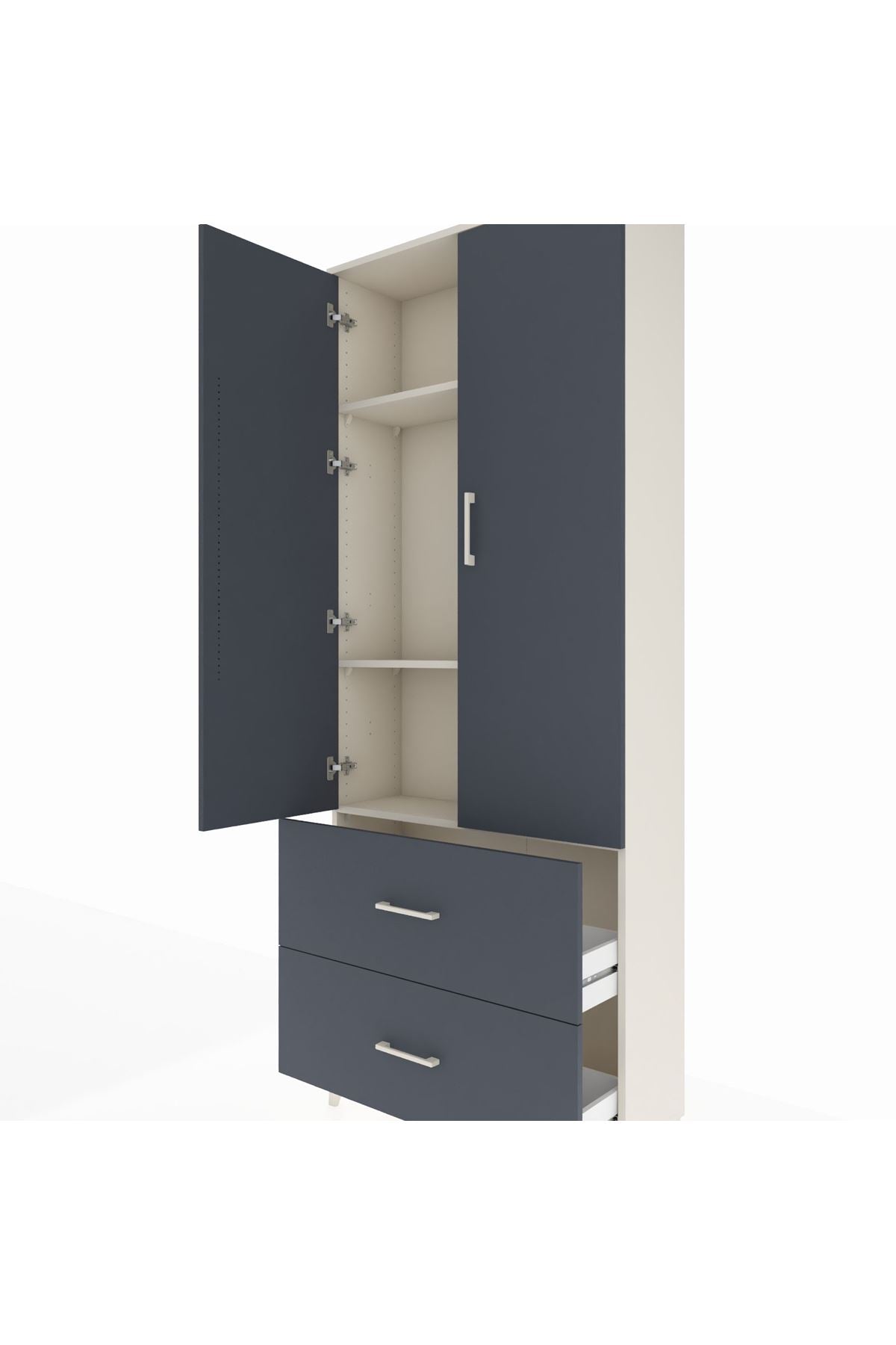 Arges Dolap 3 Raflı 2 Çekmeceli 2 Kapaklı 88x30x221 Aytaşı-Antrasit