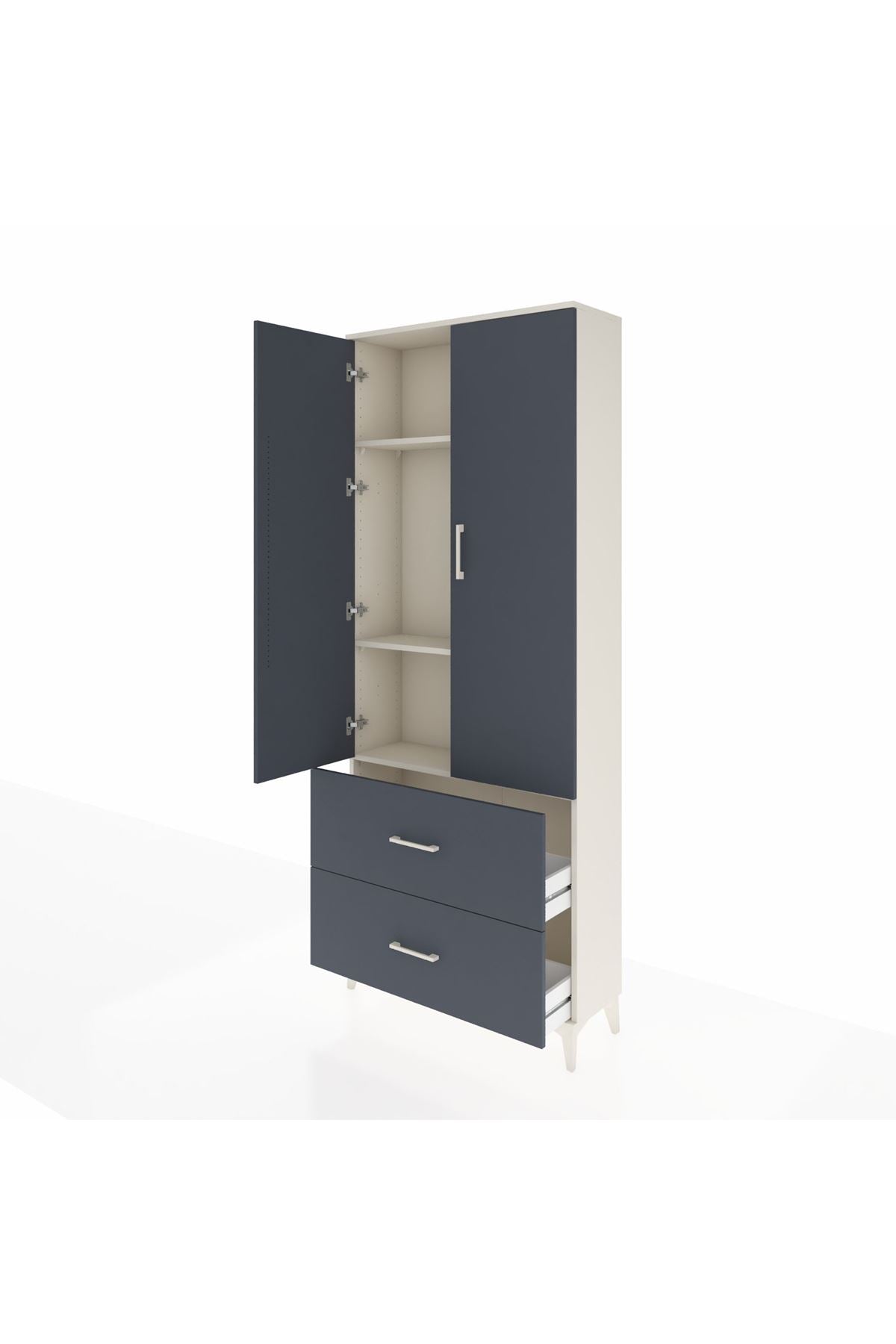 Arges Dolap 3 Raflı 2 Çekmeceli 2 Kapaklı 88x30x221 Aytaşı-Antrasit