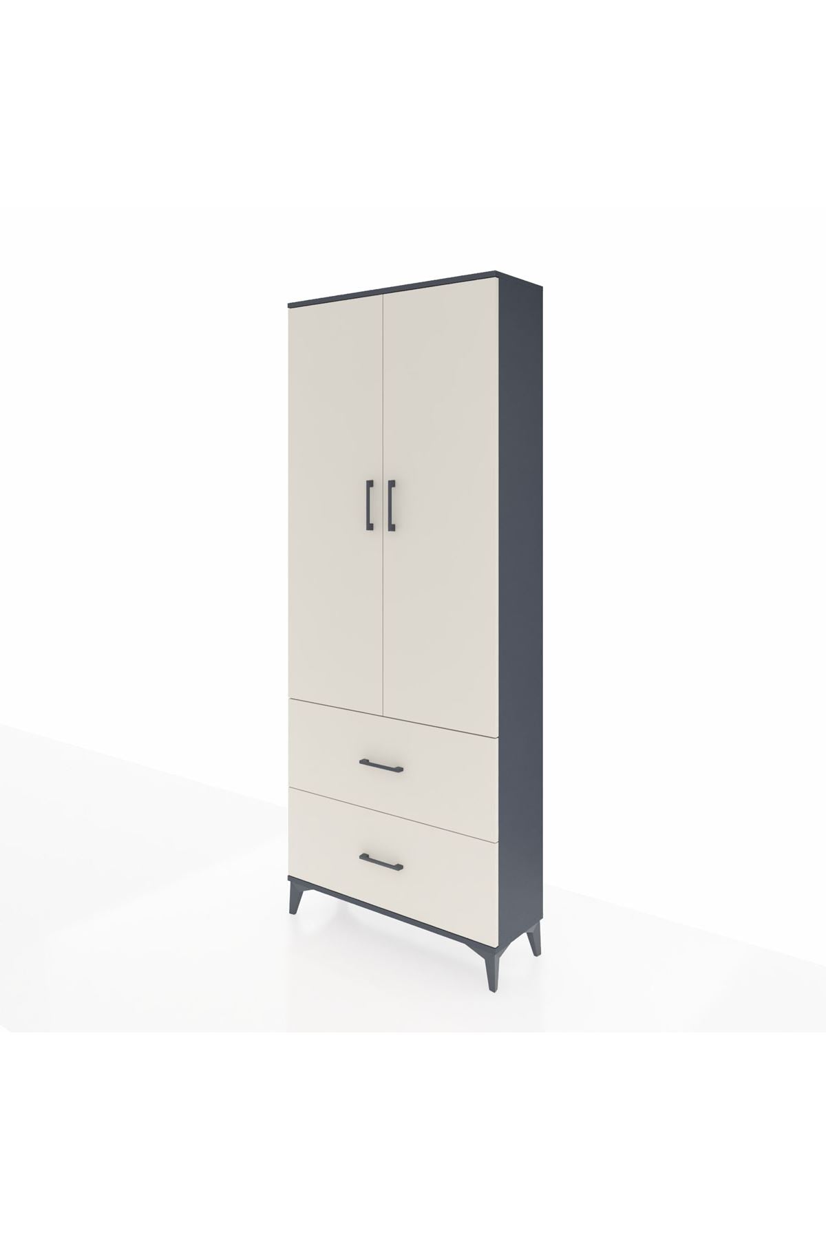 Arges Dolap 3 Raflı 2 Çekmeceli 2 Kapaklı 88x30x221 Antrasit-Aytaşı