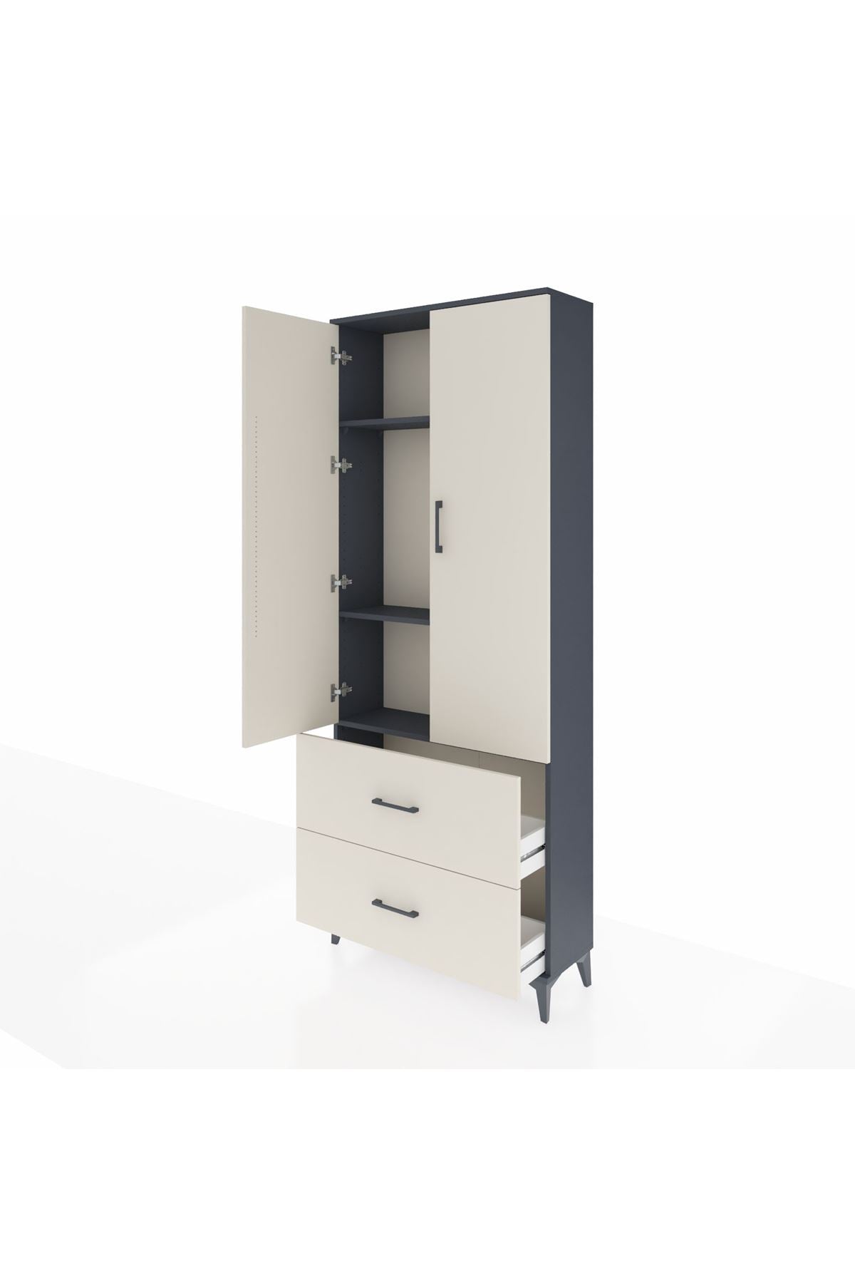 Arges Dolap 3 Raflı 2 Çekmeceli 2 Kapaklı 88x30x221 Antrasit-Aytaşı