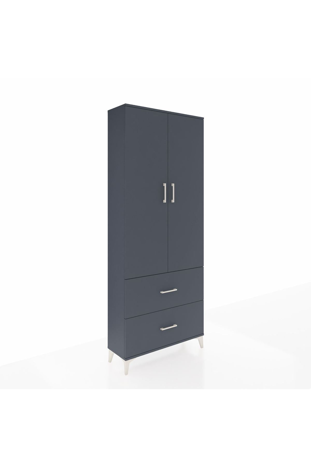 Arges Dolap 3 Raflı 2 Çekmeceli 2 Kapaklı 88x30x221 Antrasit-Antrasit