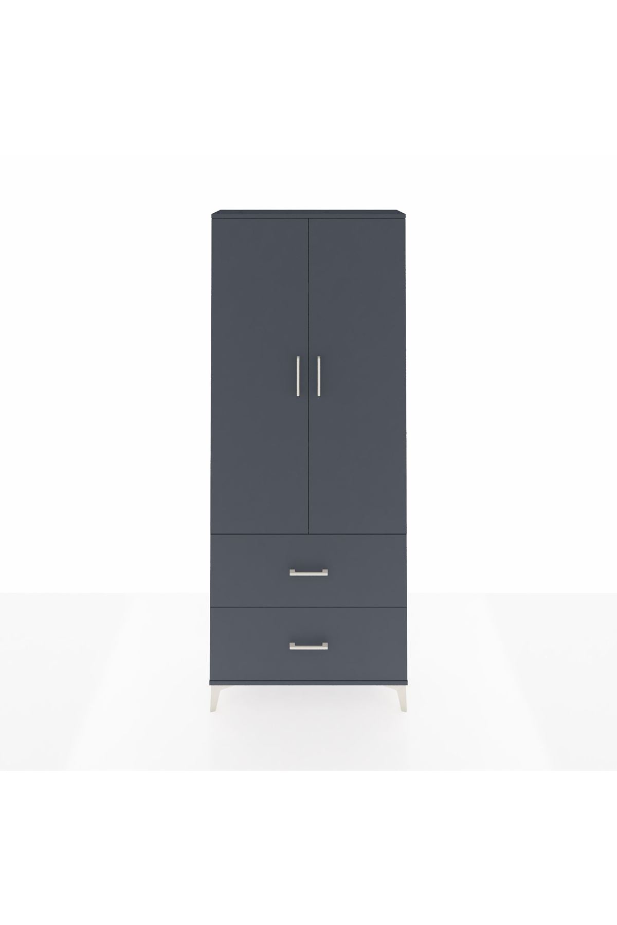 Arges Dolap 3 Raflı 2 Çekmeceli 2 Kapaklı 88x30x221 Antrasit-Antrasit