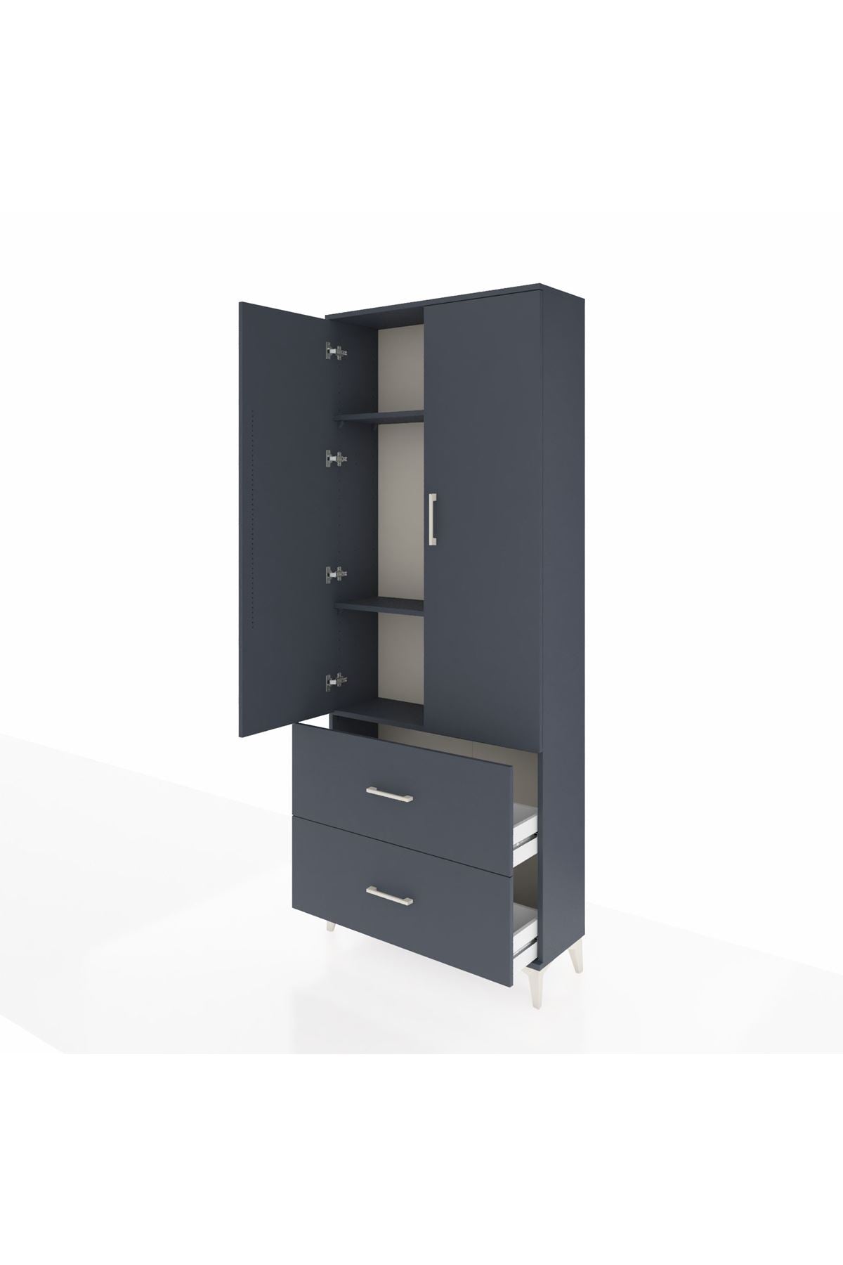 Arges Dolap 3 Raflı 2 Çekmeceli 2 Kapaklı 88x30x221 Antrasit-Antrasit