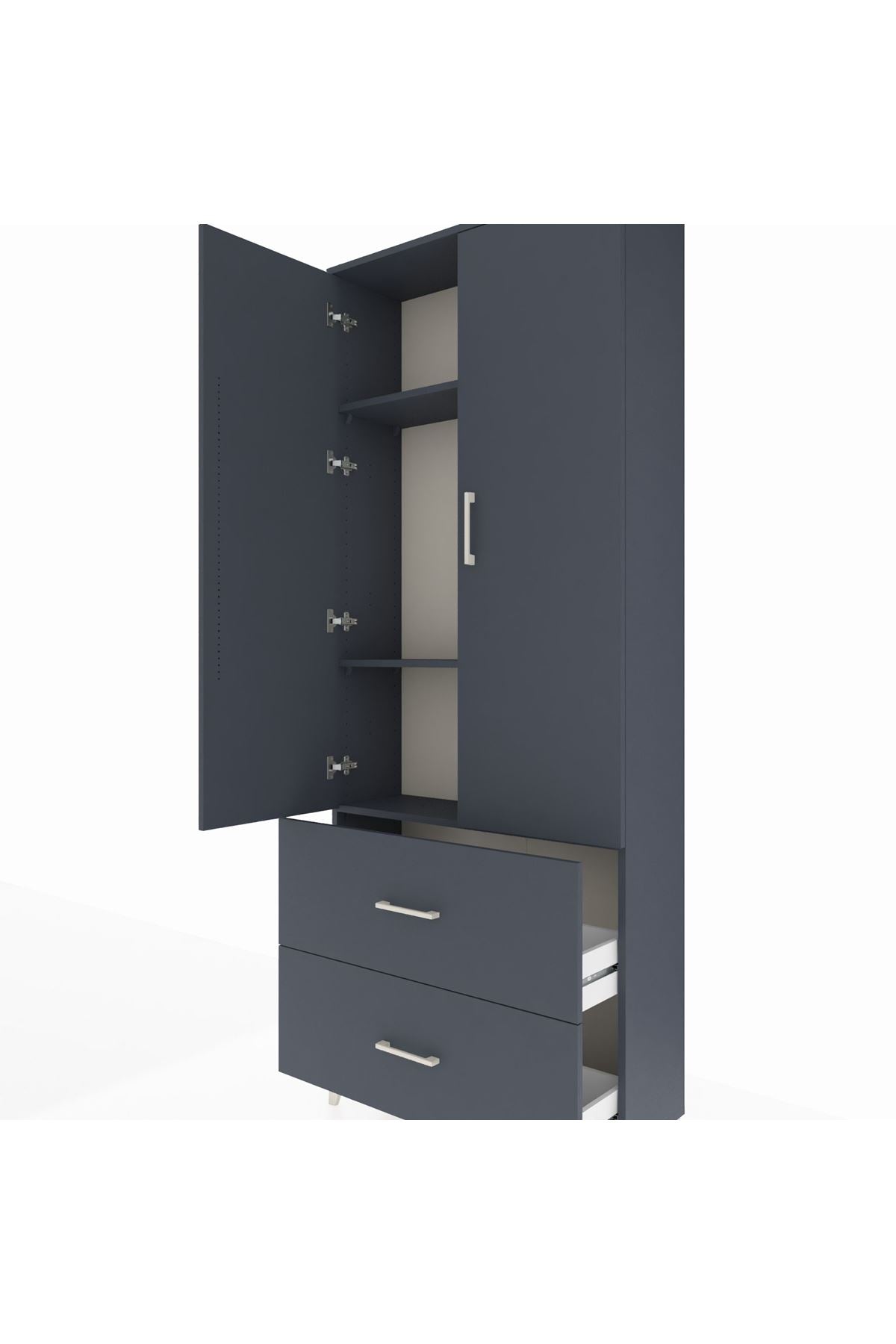 Arges Dolap 3 Raflı 2 Çekmeceli 2 Kapaklı 88x30x221 Antrasit-Antrasit