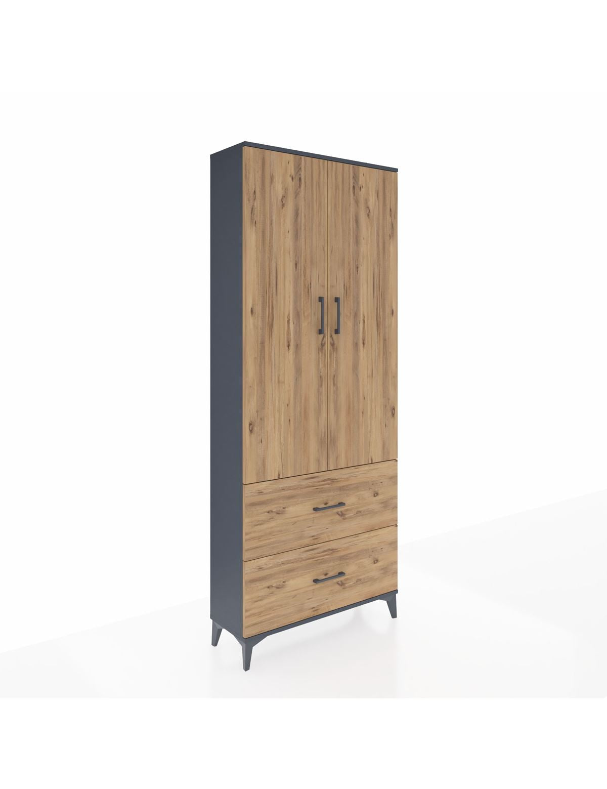 Arges Dolap 3 Raflı 2 Çekmeceli 2 Kapaklı 88x30x221 Antrasit-Çam