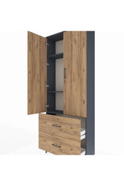 Arges Dolap 3 Raflı 2 Çekmeceli 2 Kapaklı 88x30x221 Antrasit-Çam